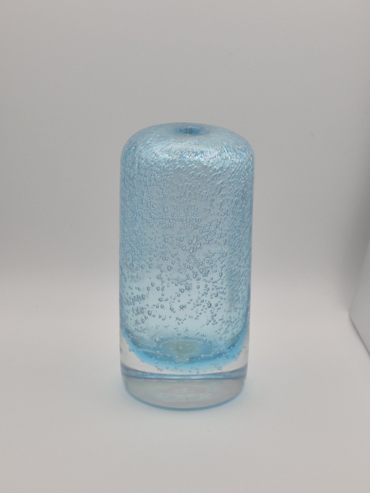 Art Glass Tall Oil Burner or Bud Vase Lt Blue w Bubbles 5.25in T x 2.25in W