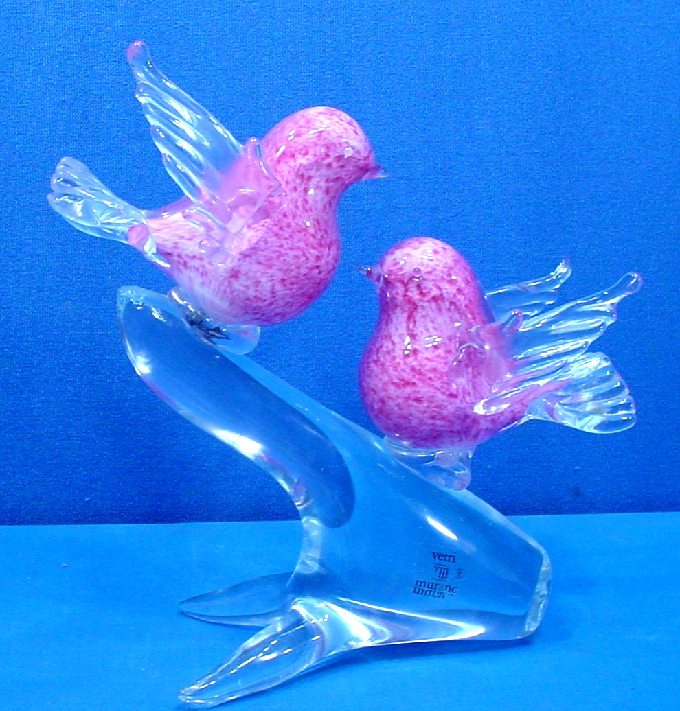 Murano Master Andrea Tagliapietra Signed+Stamped Pink Infused Love Birds w/Chip