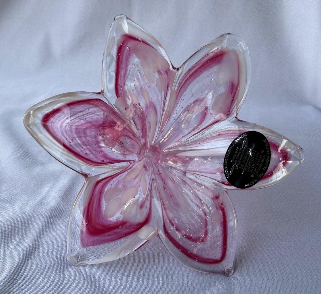 Genuine Italian Flower Blown Glass Murano Orchid Red White Italy 719