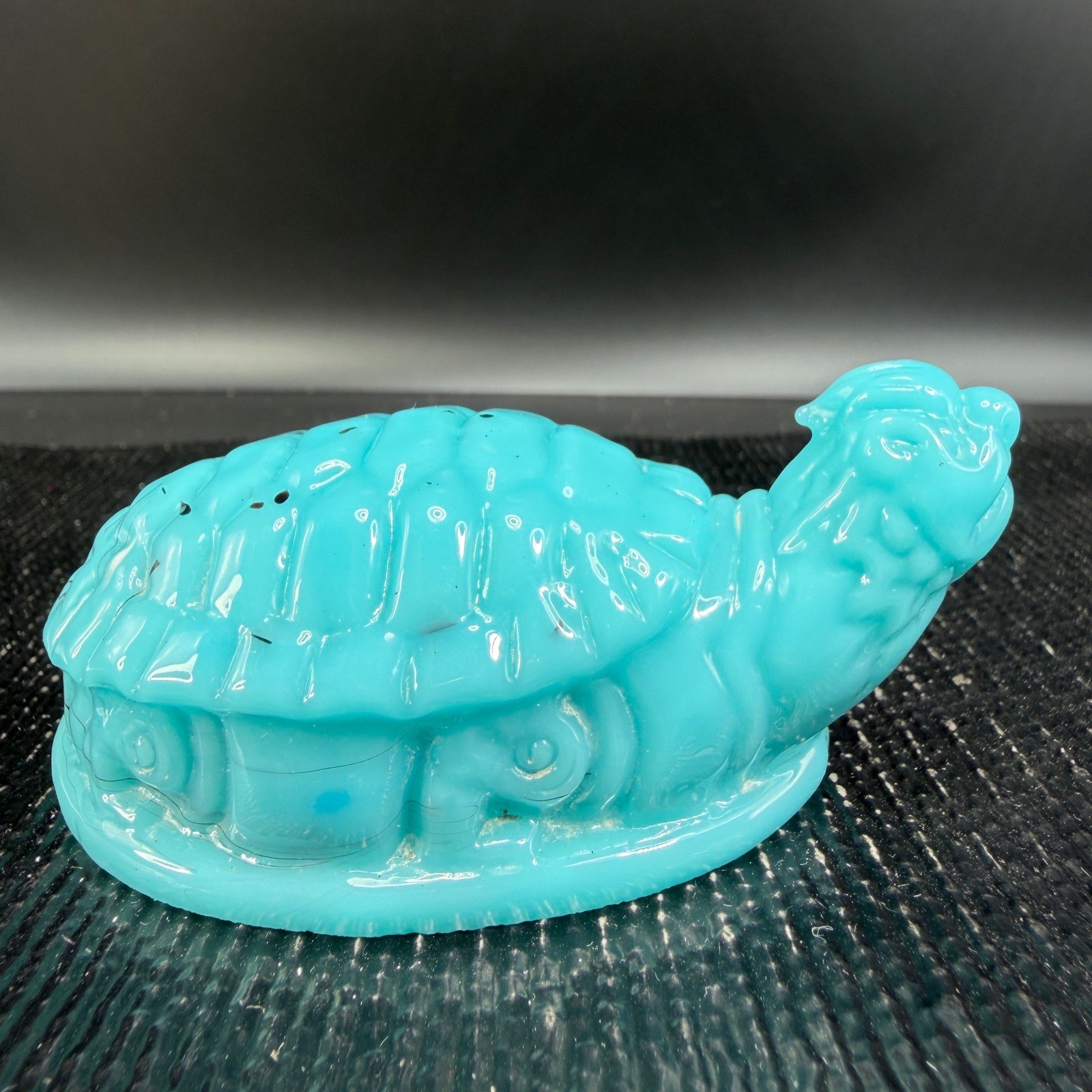 Antique Turquoise Blue Slag Glass Turtle Figurine Portieux Animal Hand Blown VTG