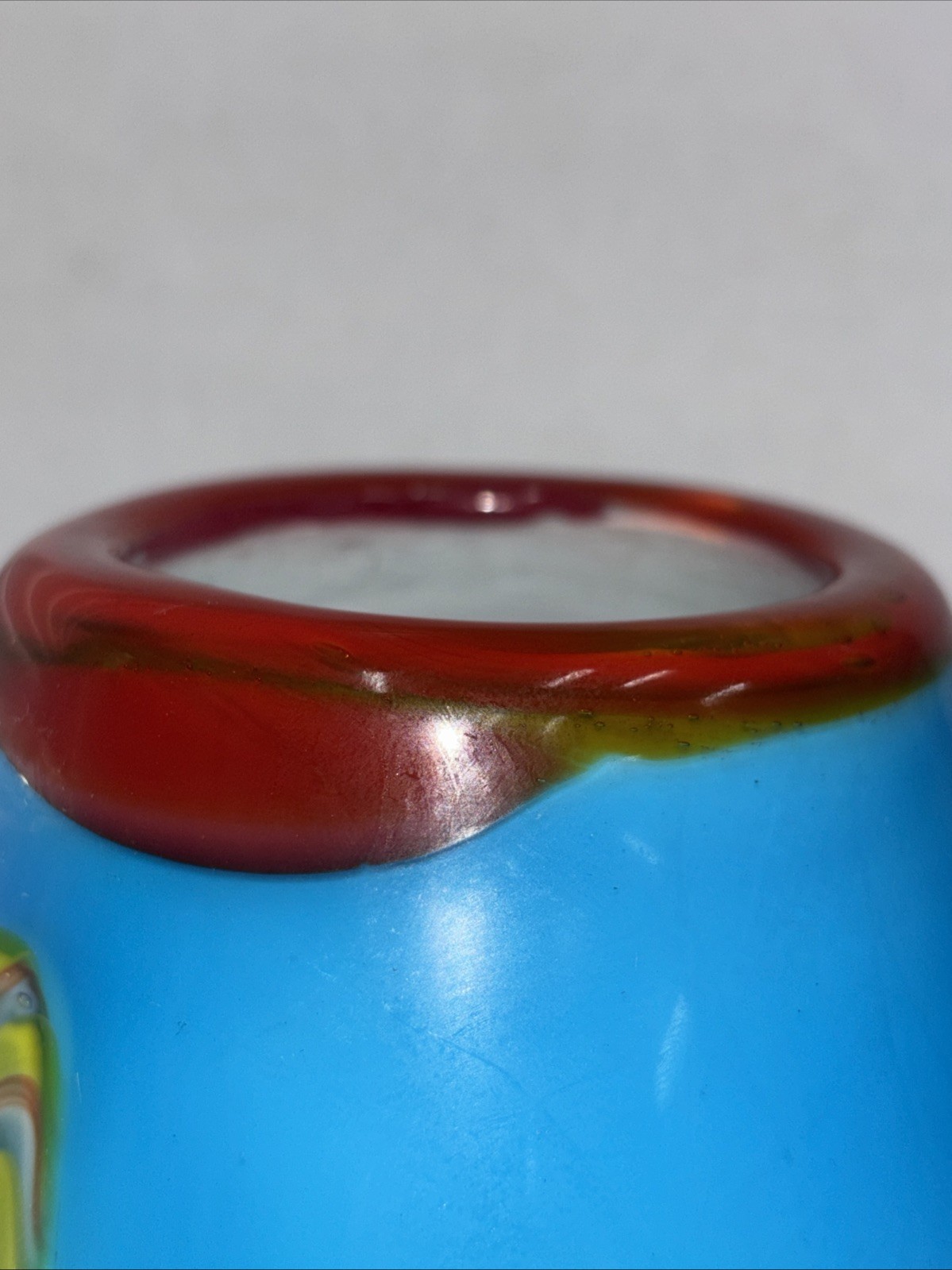 Lovely Murano Style Hand Blown Art Glass Oval Vase Blue Green Abstract 10 3/4”