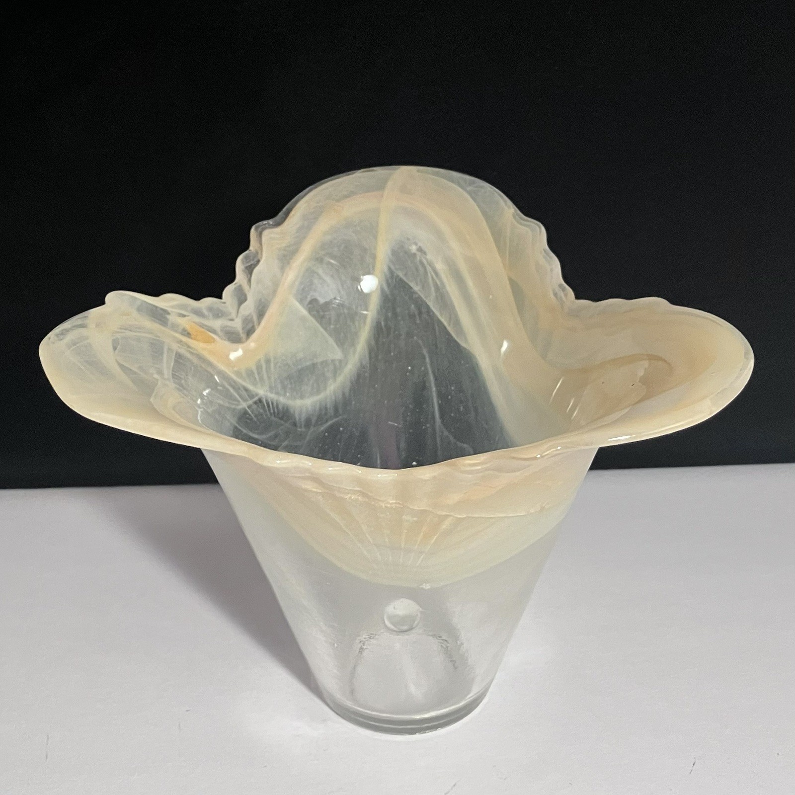 MURANO ITALY Glass Vase / LAVORAZIONE ARTE Trumpet Swirl / 4.75 Inches / VINTAGE