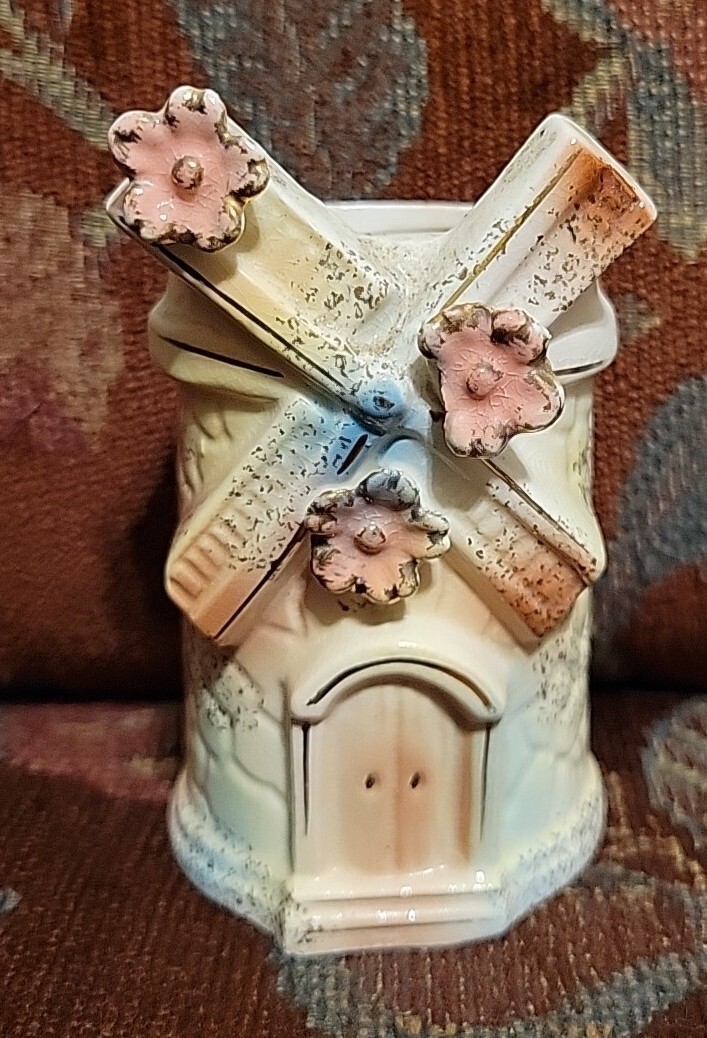 Vtg Tilso Japan Windmill Planter Vase Art Pottery Ceramic Small 4.5″