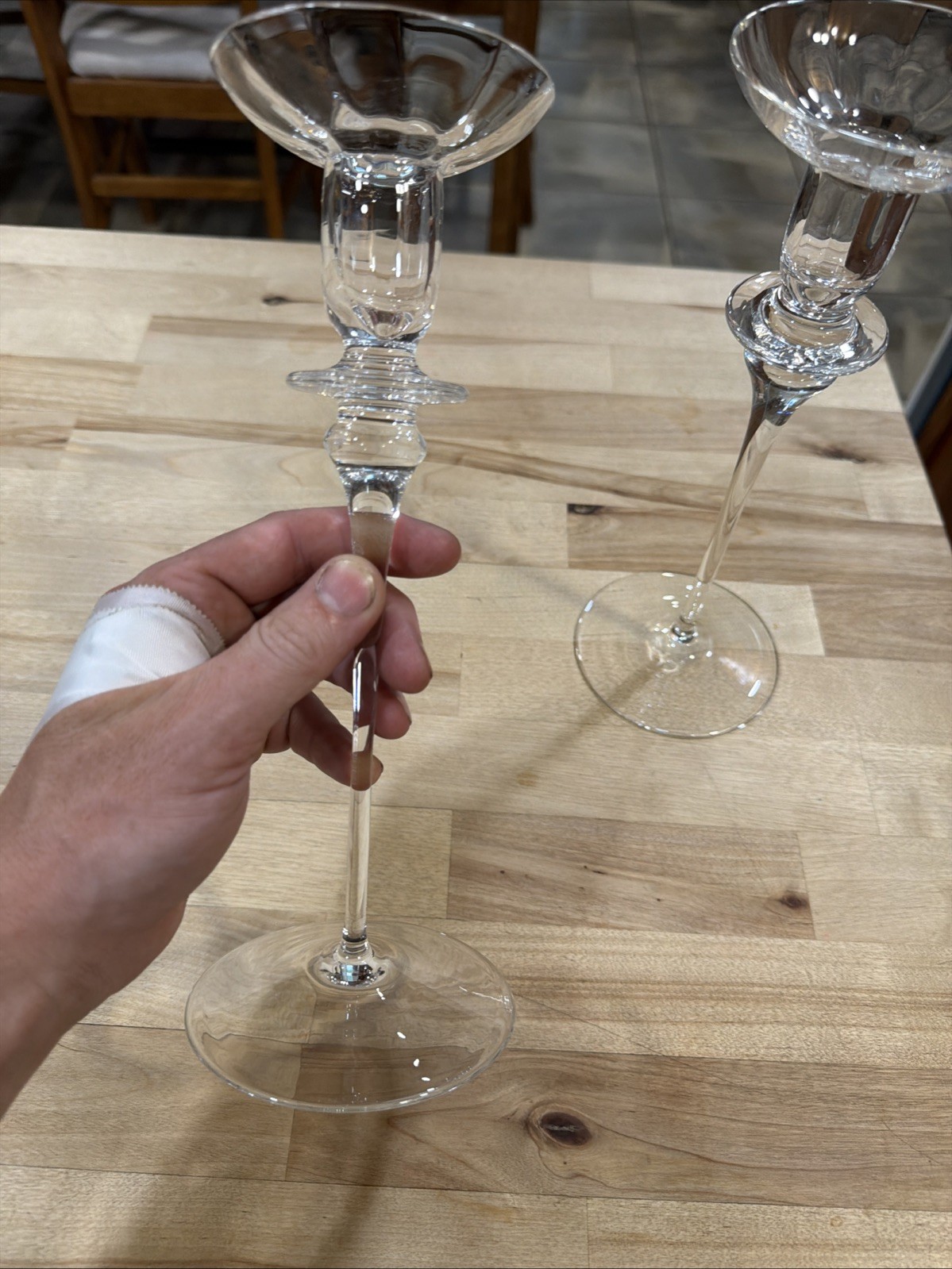 2 MIKASA Stephanie Tall Single Light Candlestick Pair Clear Rare 10 1/4”