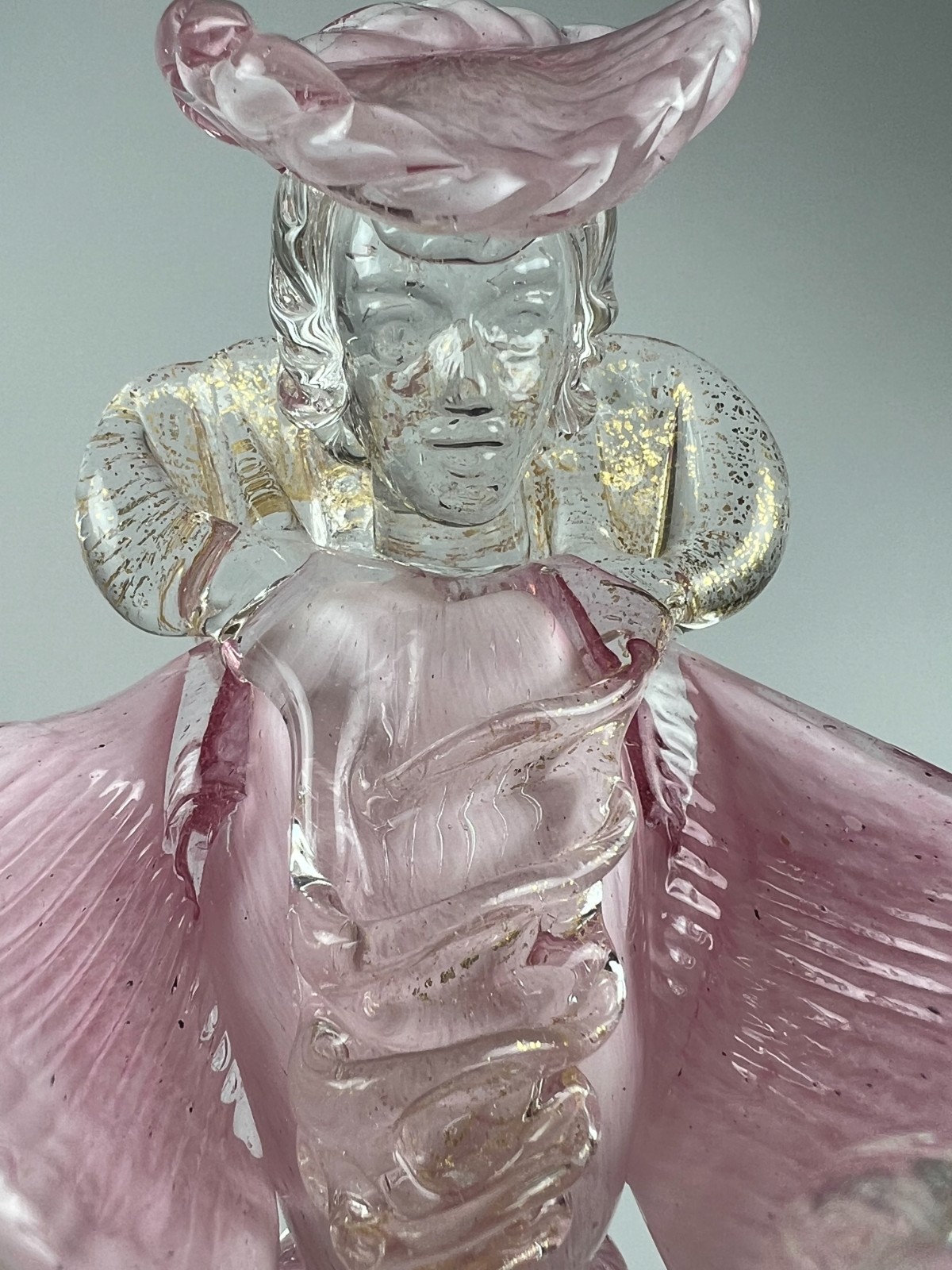 Vintage Murano pink Glass dancing damsel and gent Goldoniani couple figurines