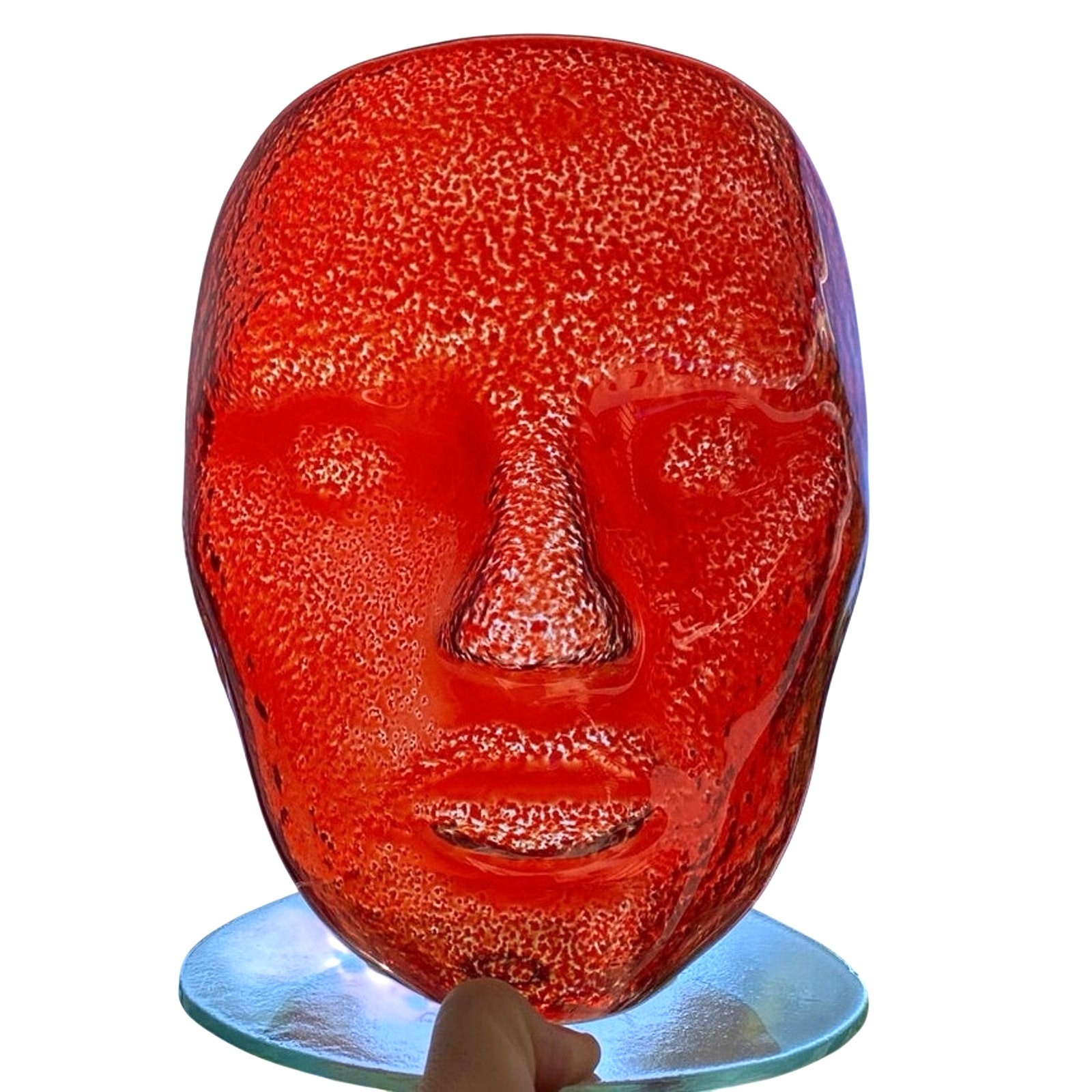 Vintage Mouth Blown Glass Poland Face Mask Sculpture Figure Art Deco MCM