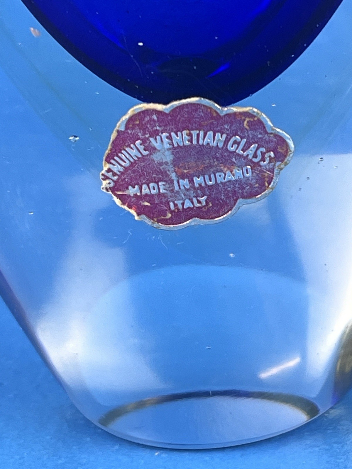 Murano MCM Glass Blue Clear Teardrop Vase 10.5”