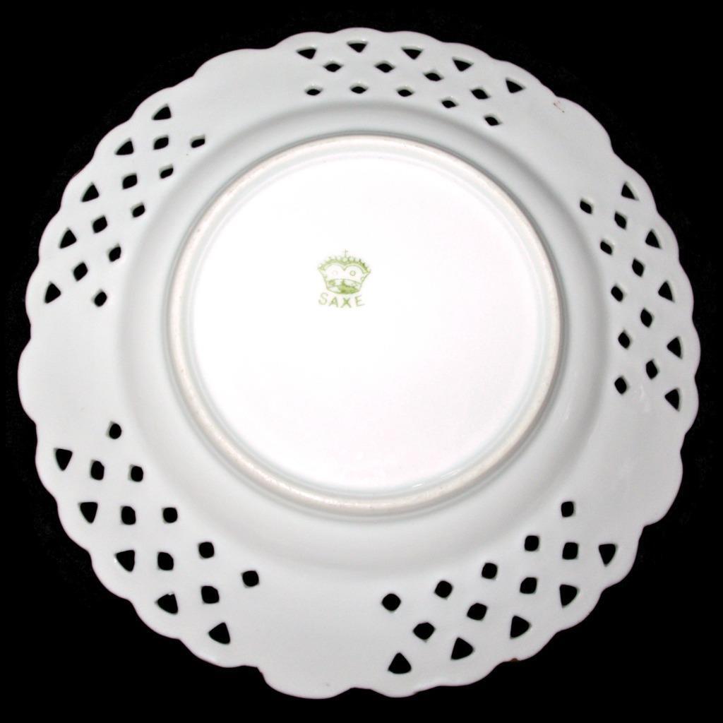 Charles Ahrenfeldt SAXE 1886-1910 DRESDEN FLOWERS Reticulated Plate, 7 3/8″ (B)