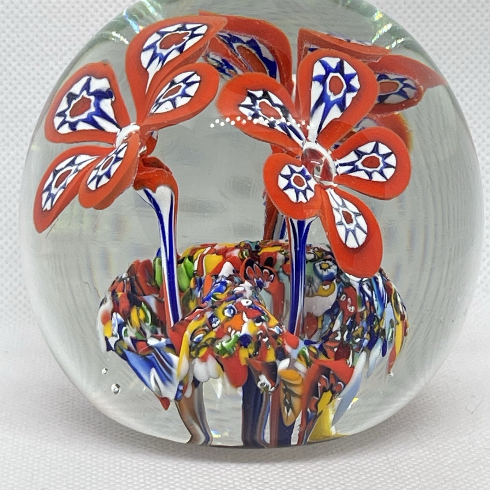 Gentile Glass Paperweight 3.25″ Millefiori Trumpet Flowers Multicolor – READ