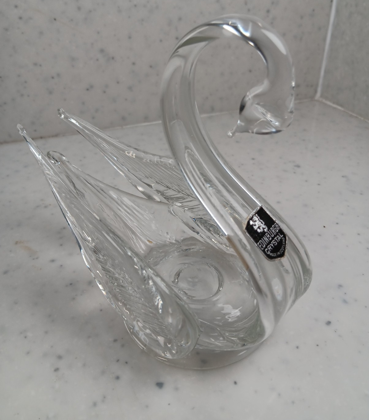Vintage Edinburgh Crystal Swan Hand Blown Art Glass Figurine Trinket Dish