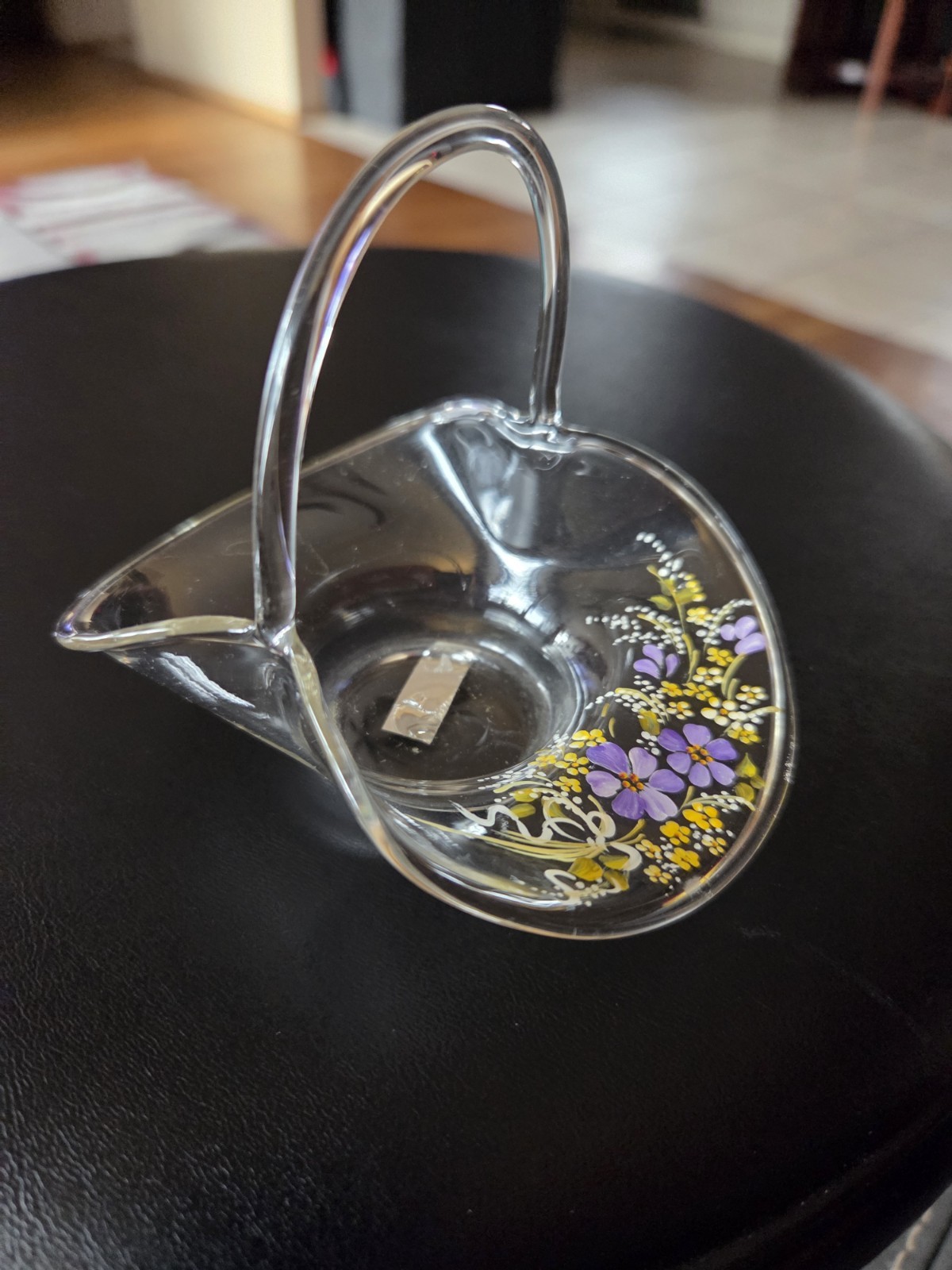 Vintage Parise Vetro Hand Painted Italy Glass Basket 4″ x 3.5″
