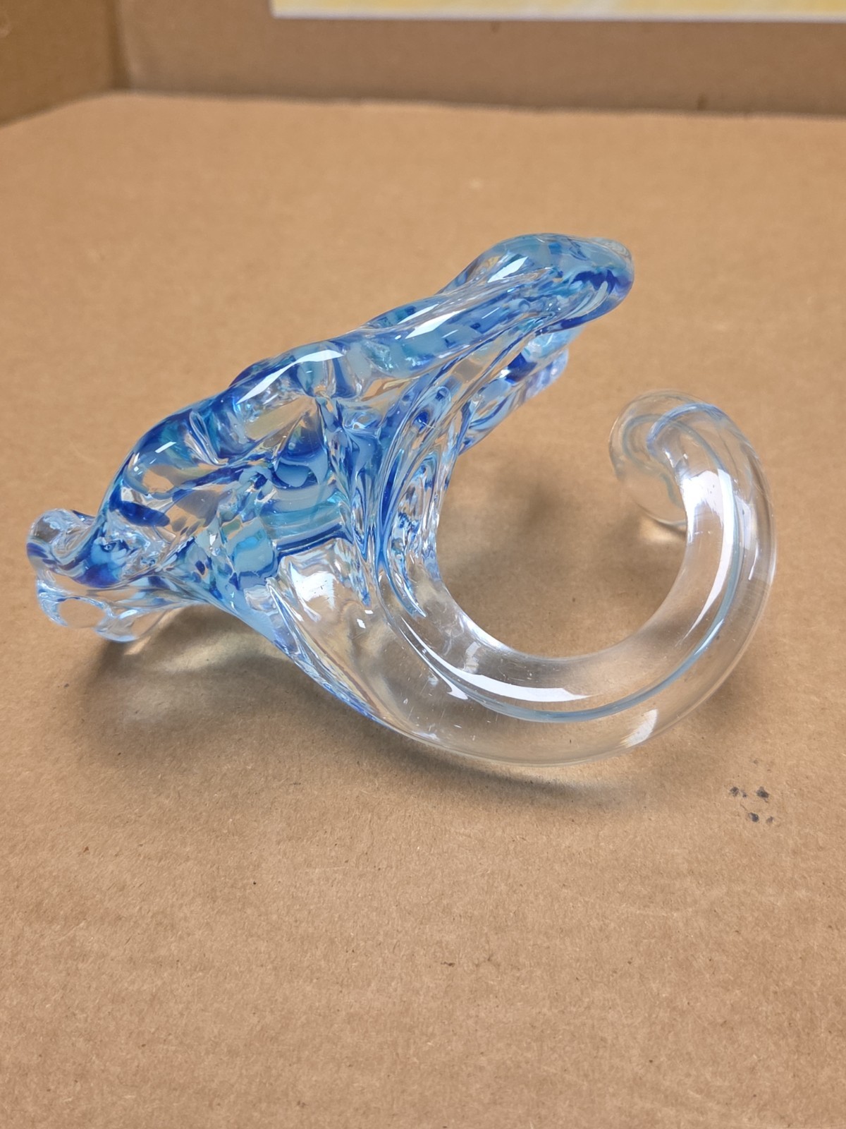 Blown Art Glass Flower with Twisted Stem Blue White Immaculate Nice *SEE PICS