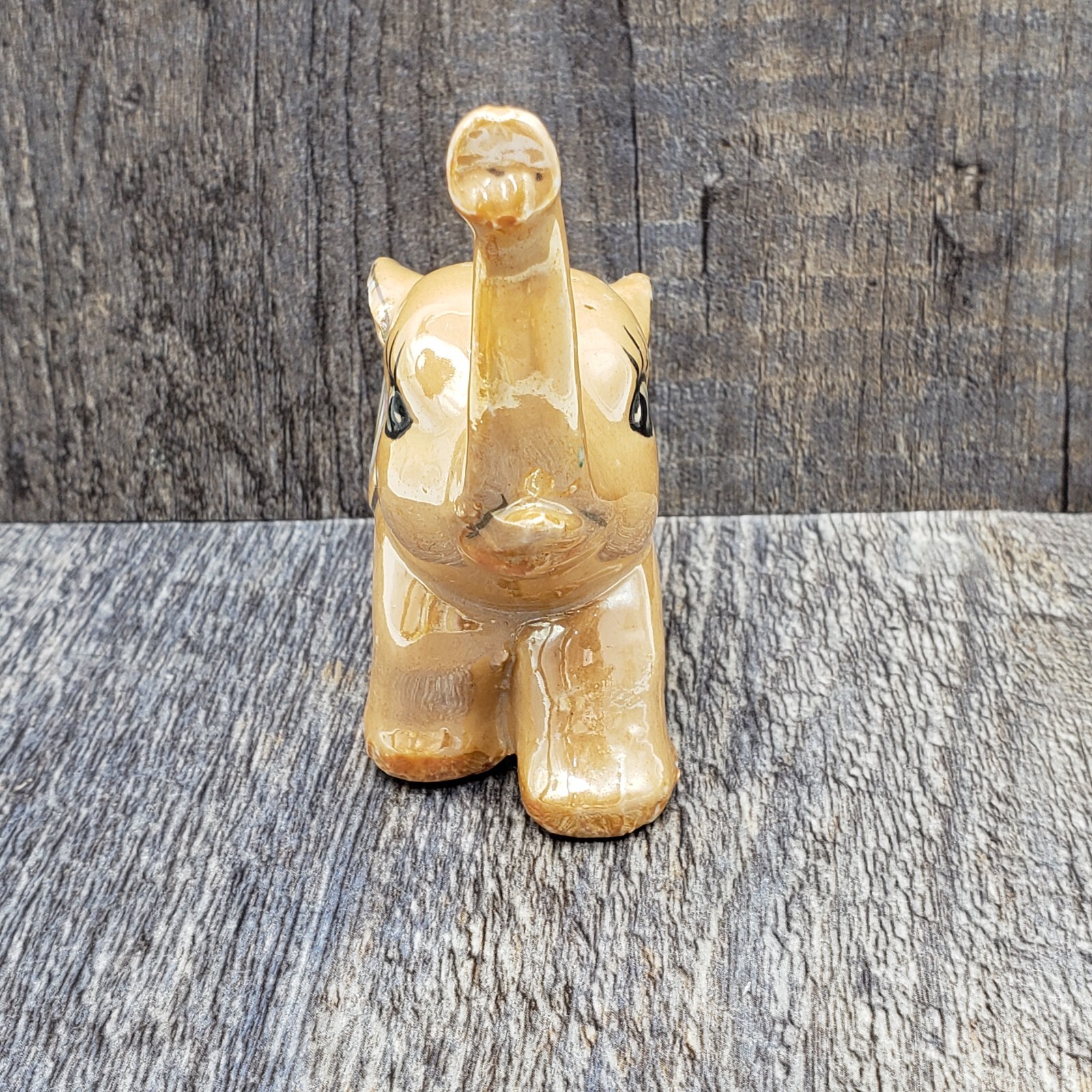 Orange Luster Ware 3 1/2″ Tall Elephant Trunk Up Figurine