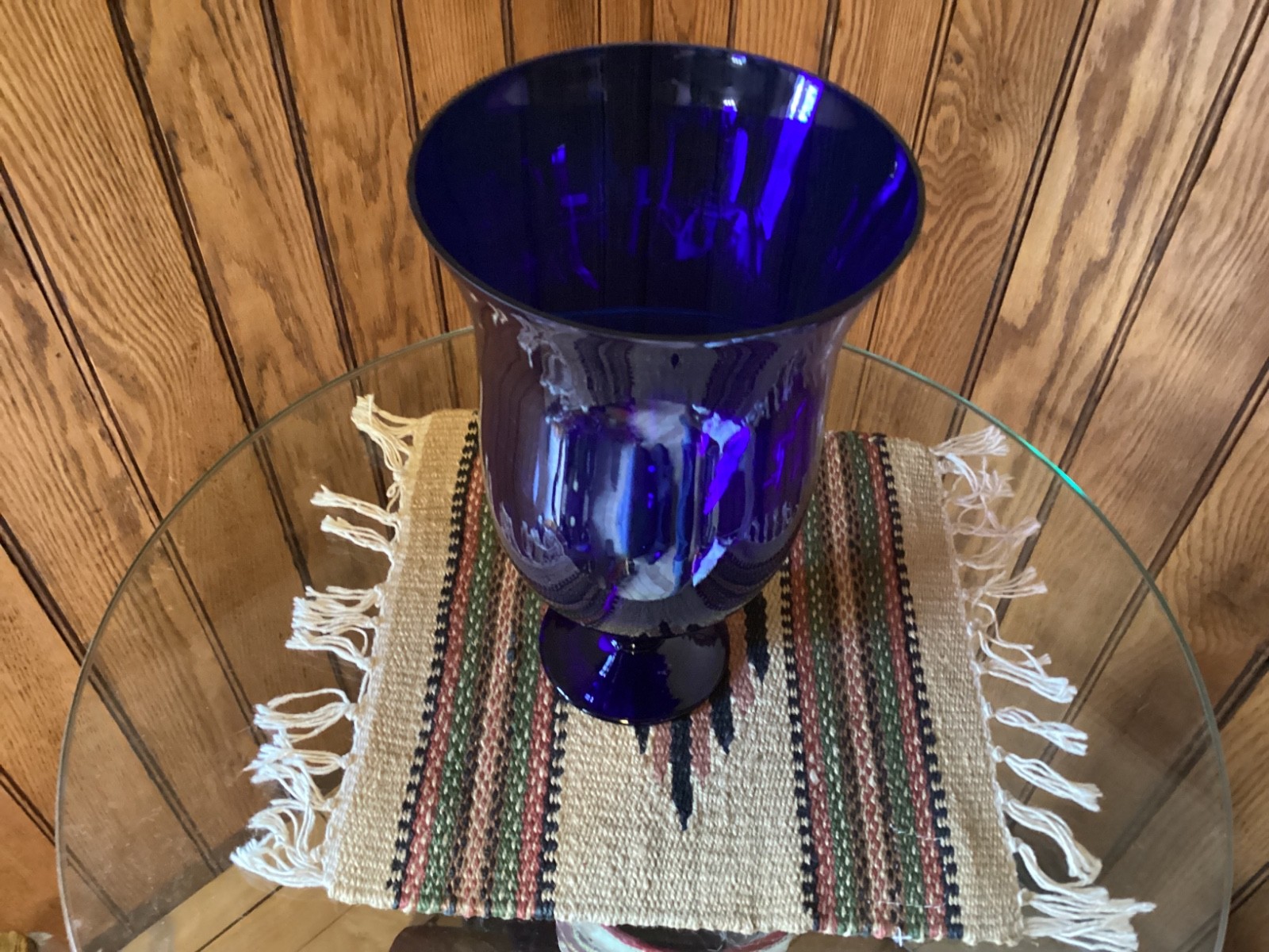 Vintage Big Cobalt Blue Pedestal Vase 9.5 Inches Tall 5.75 Inches Wide