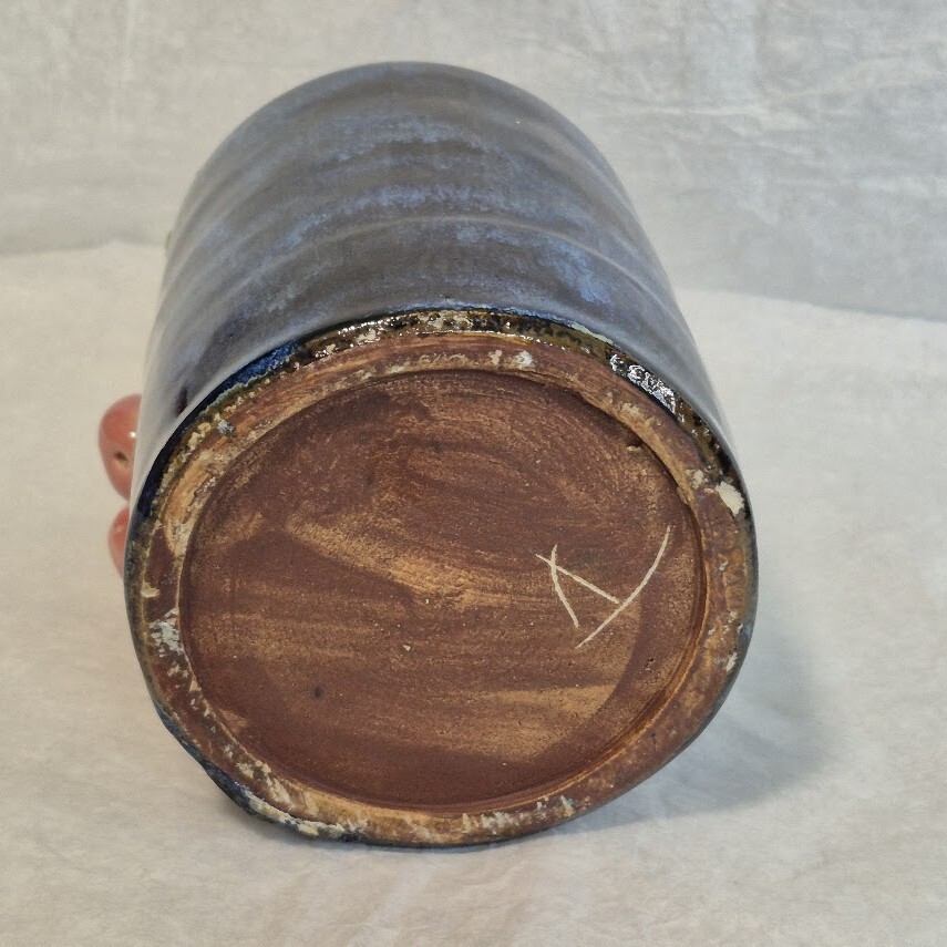 Cylindar Vintage Shiwan Stoneware Inspired Brush Pot Vase Handbuilt 3-D Fruit