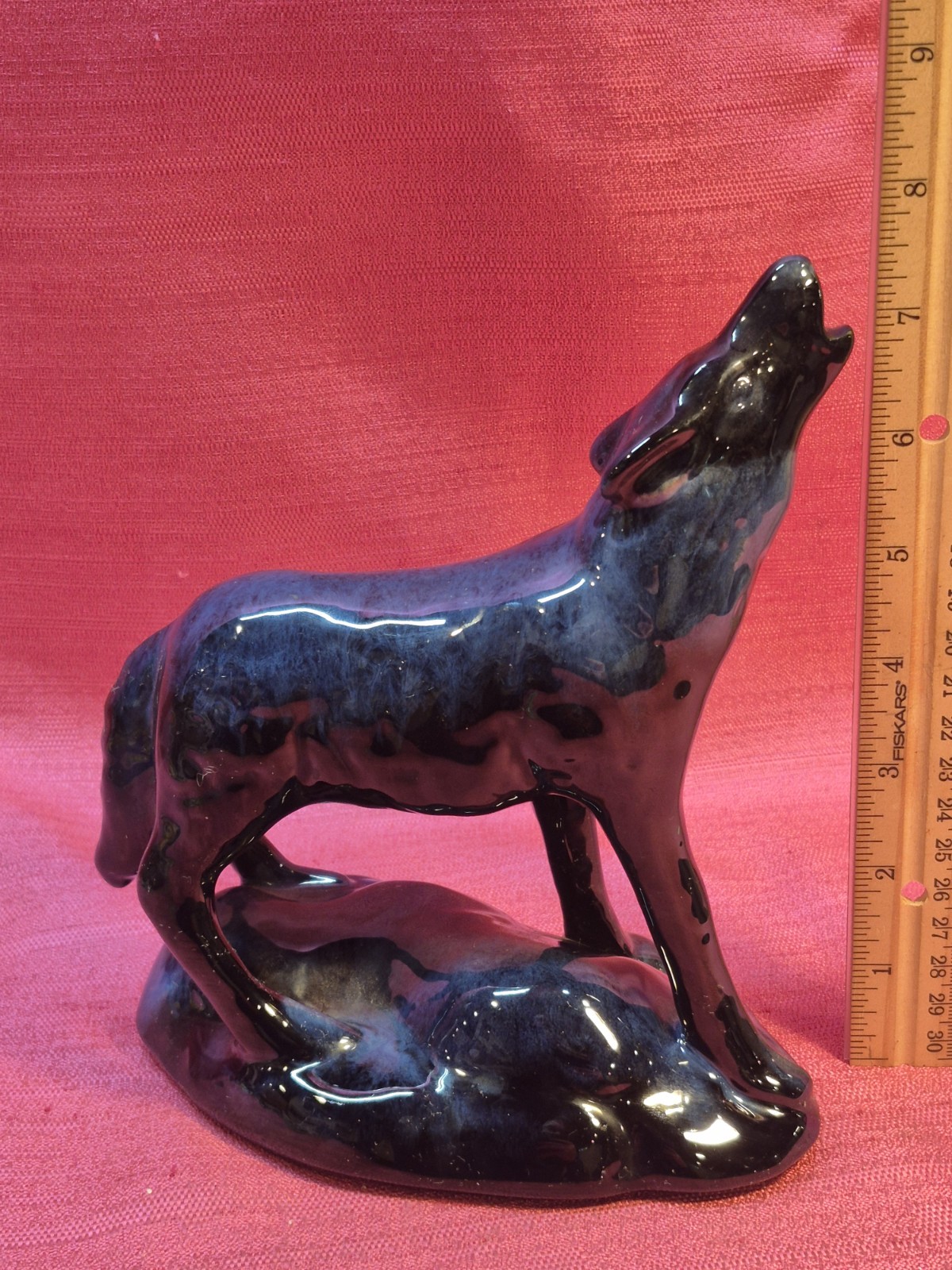 Vintage Blue Mountain Pottery BMP Howling Wolf Blue Black Drip Glaze Canada