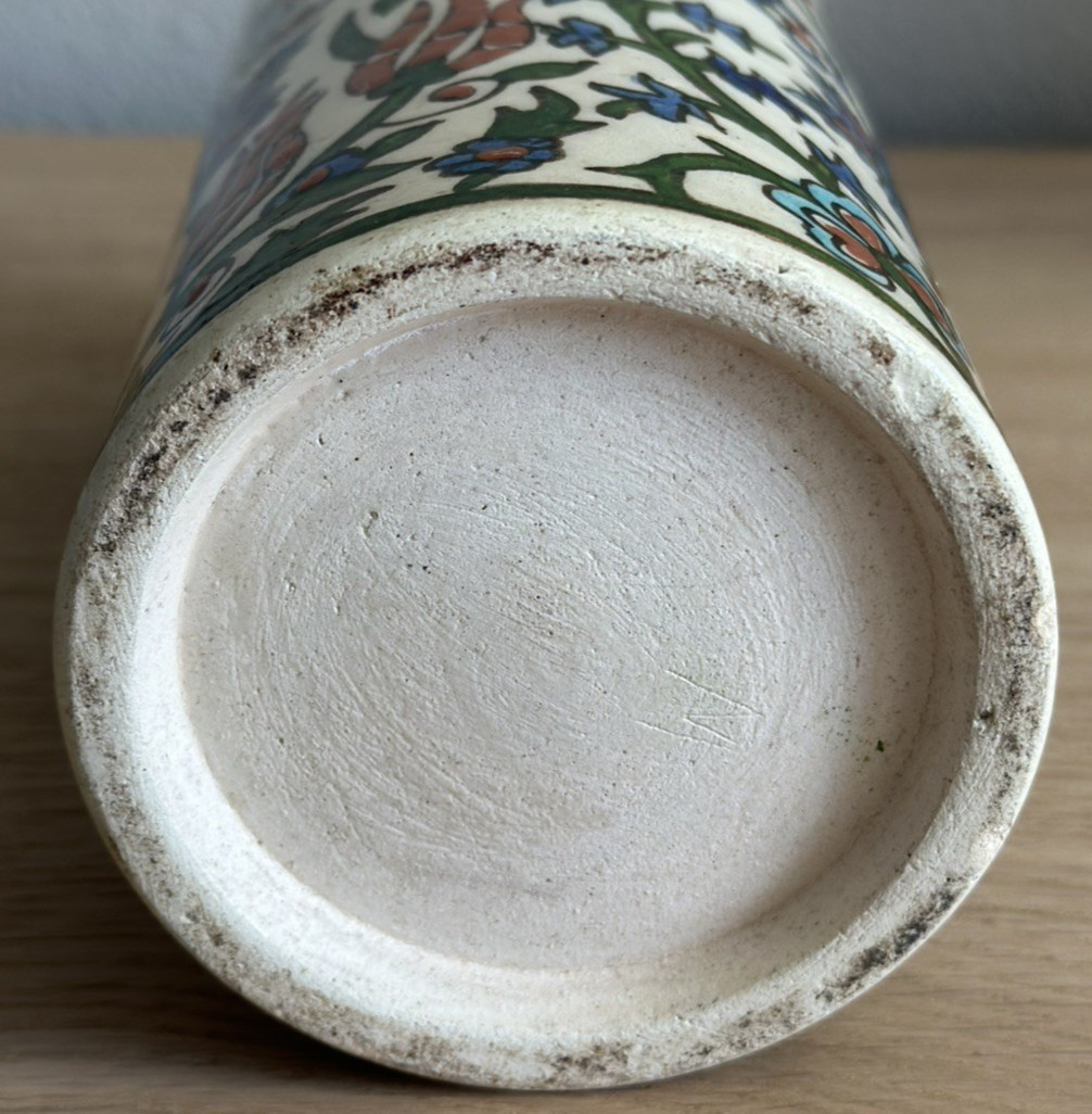 Turkish Iznik Style Pottery Vase With Enamel Flowers Mid 20th Century – As Is