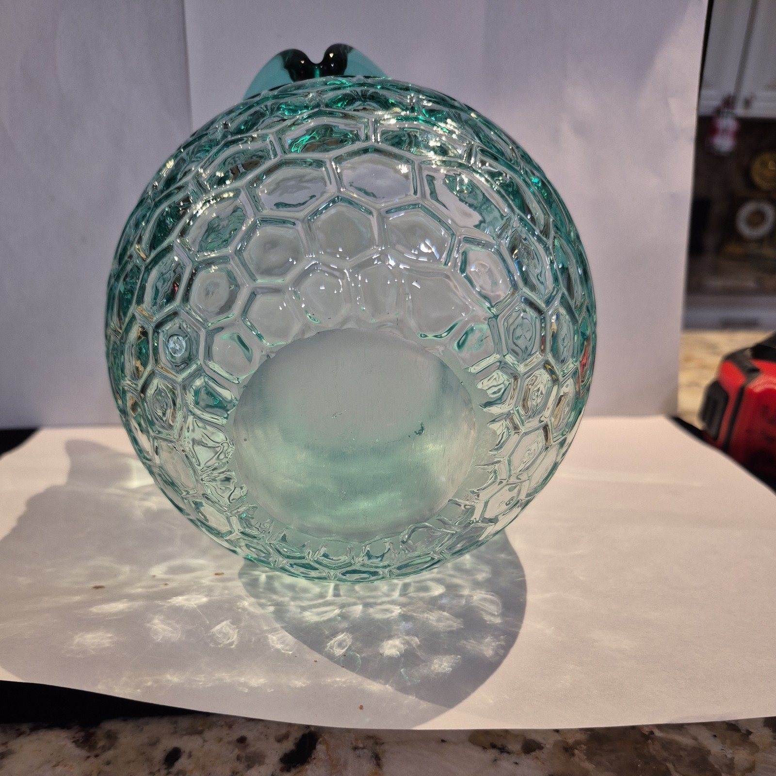 vintage art glass honeycomb patterned owl vase Trautman Glass or Blenko