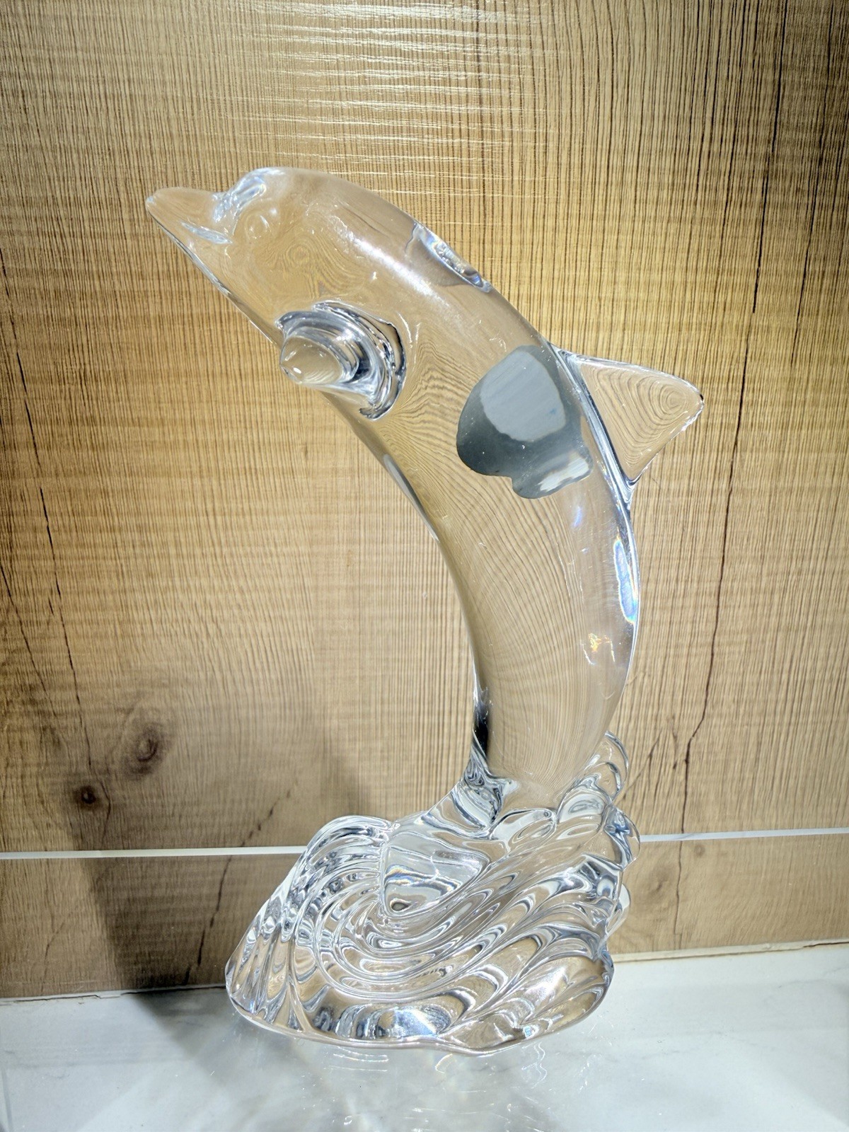 Waterford Crystal Jumping Dolphin Figurine – Signed Acid Etched – Elegant Marine