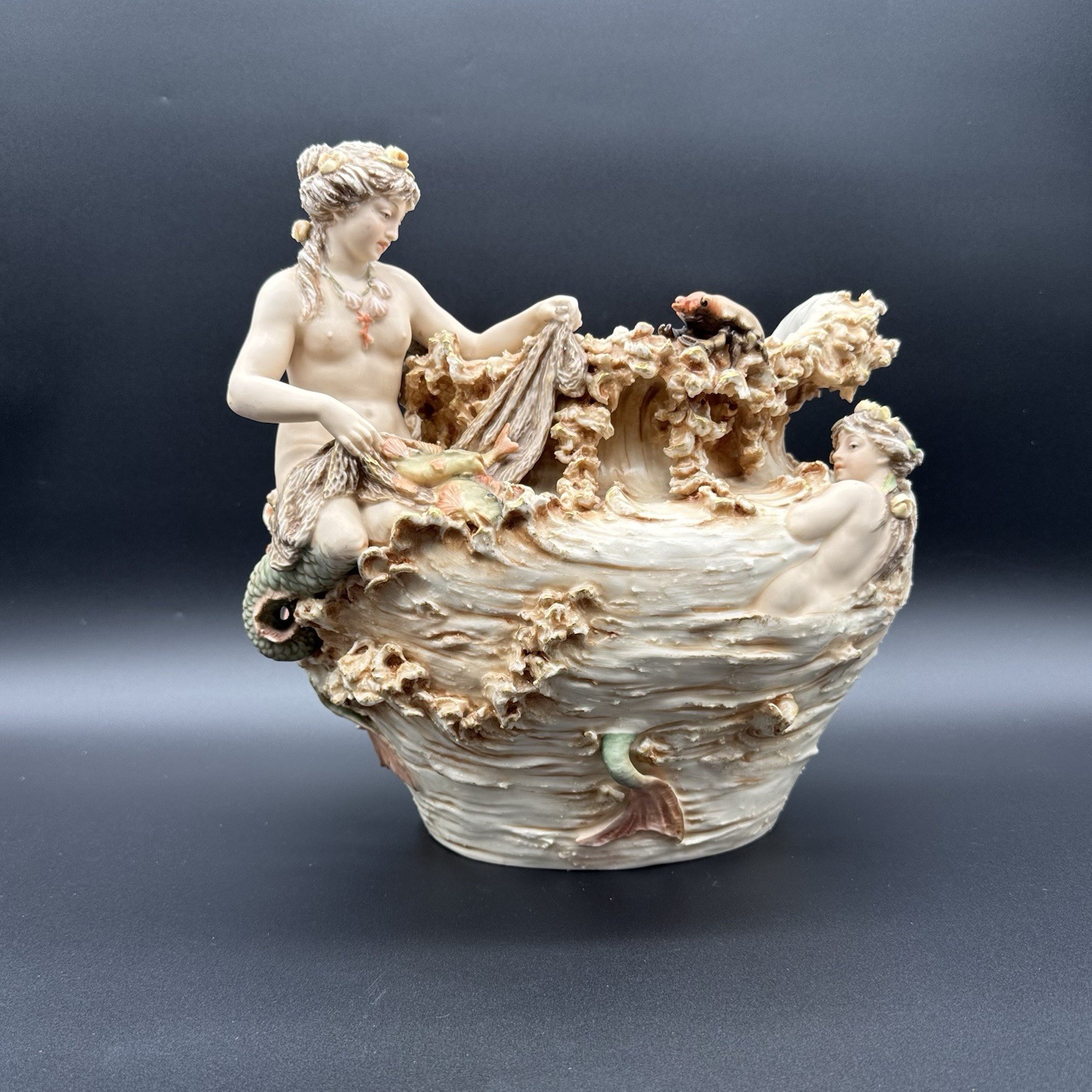 Antique Royal Dux Vase, Maiden / Mermaids with Sea Creatures, 12”L