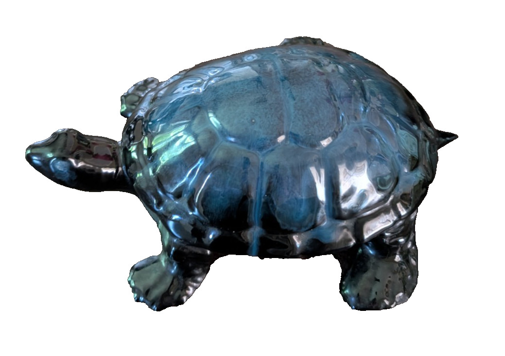 Blue Mountain Pottery Vintage BMP Turtle Large Blue Black Glaze