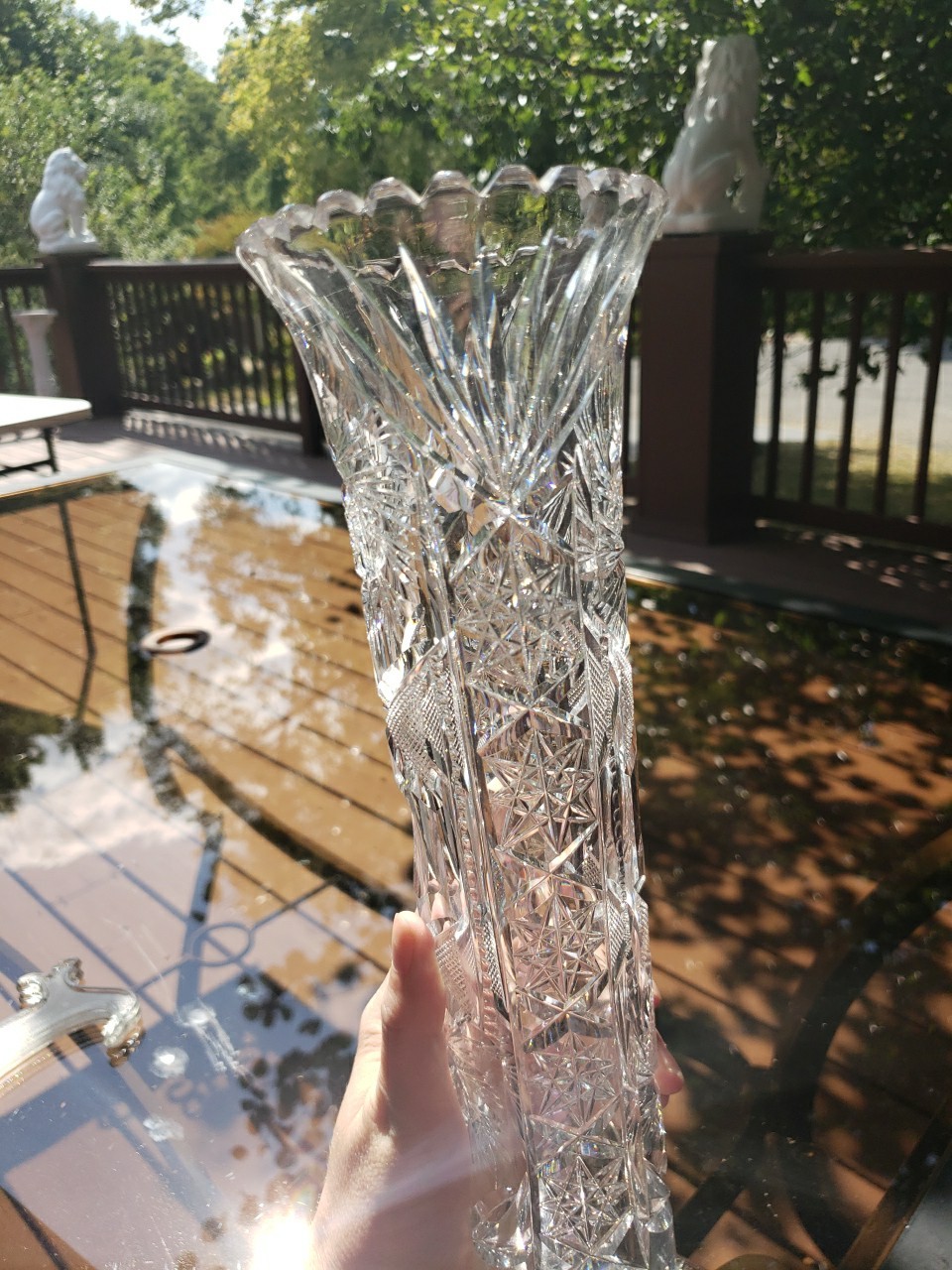 13-5/8″ Footed VASE, American Brilliant Period Cut Glass Good Quality & rare