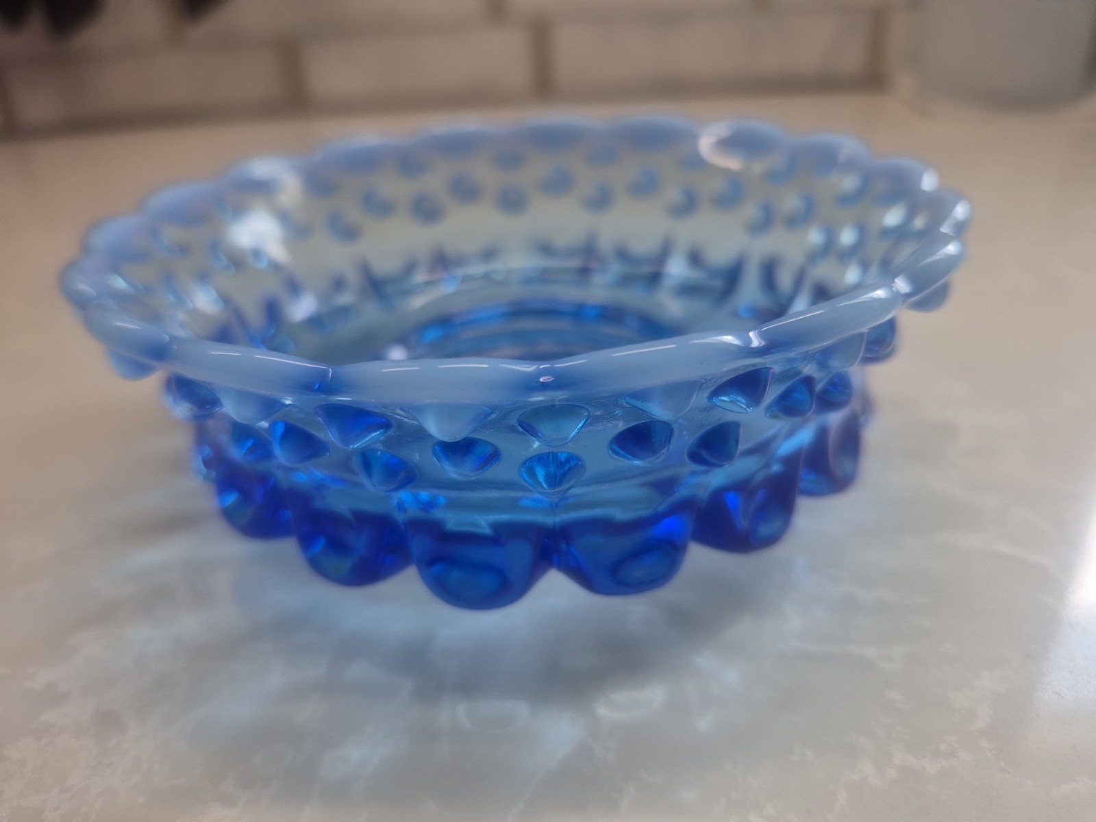 Vintage Fenton Blue Coin Dot Bowl
