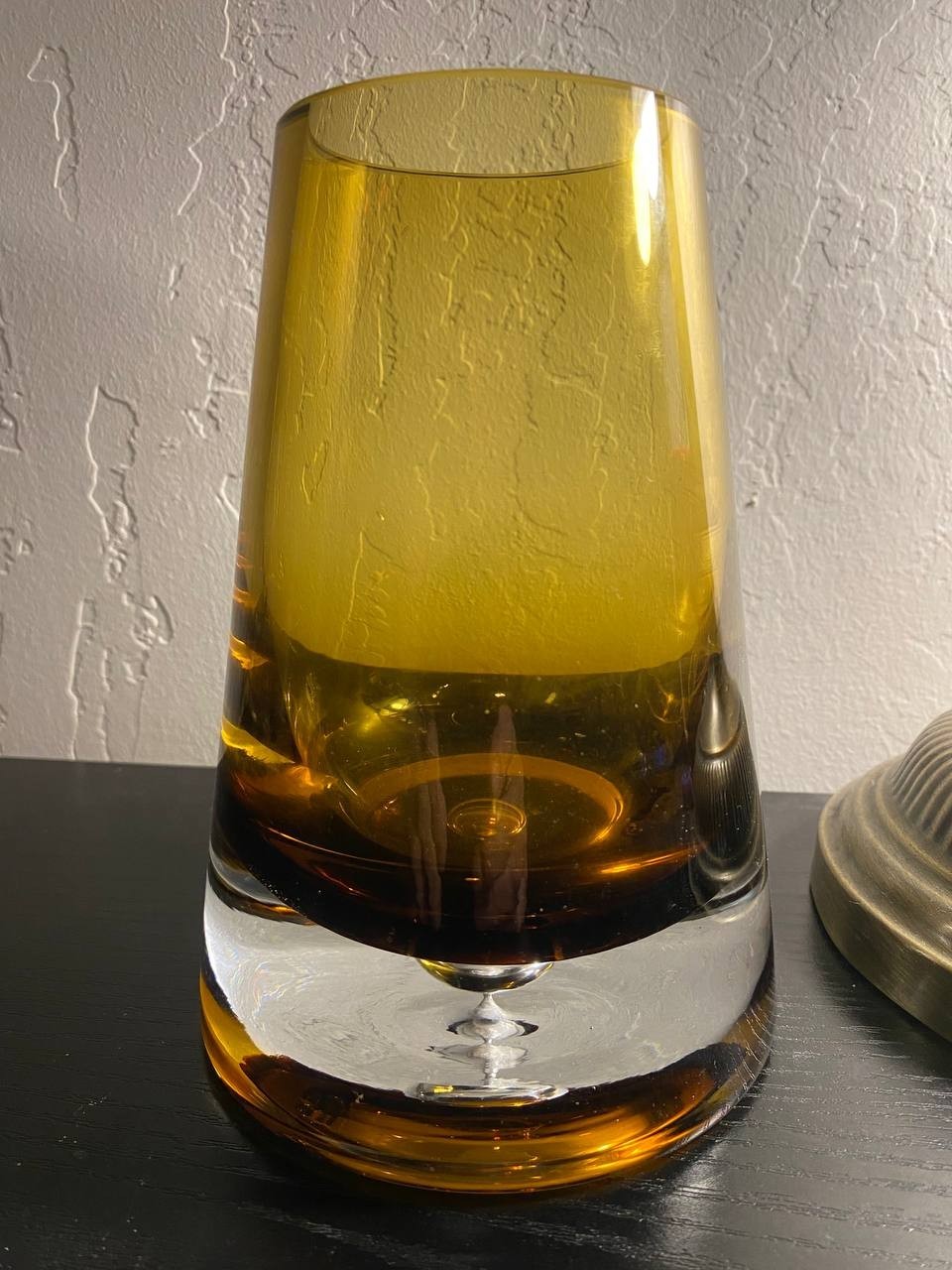 Amber Art Glass Vase Hand Blown Thick Base Gold Gradient Modern Decor