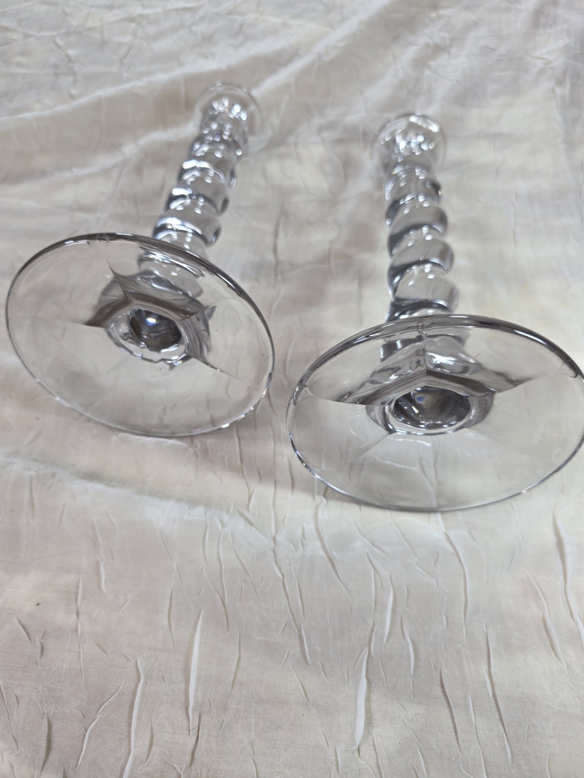 2 Vintage Glass Candlestick Spiral Twist Rope Long Stem Candle Holder Art Deco