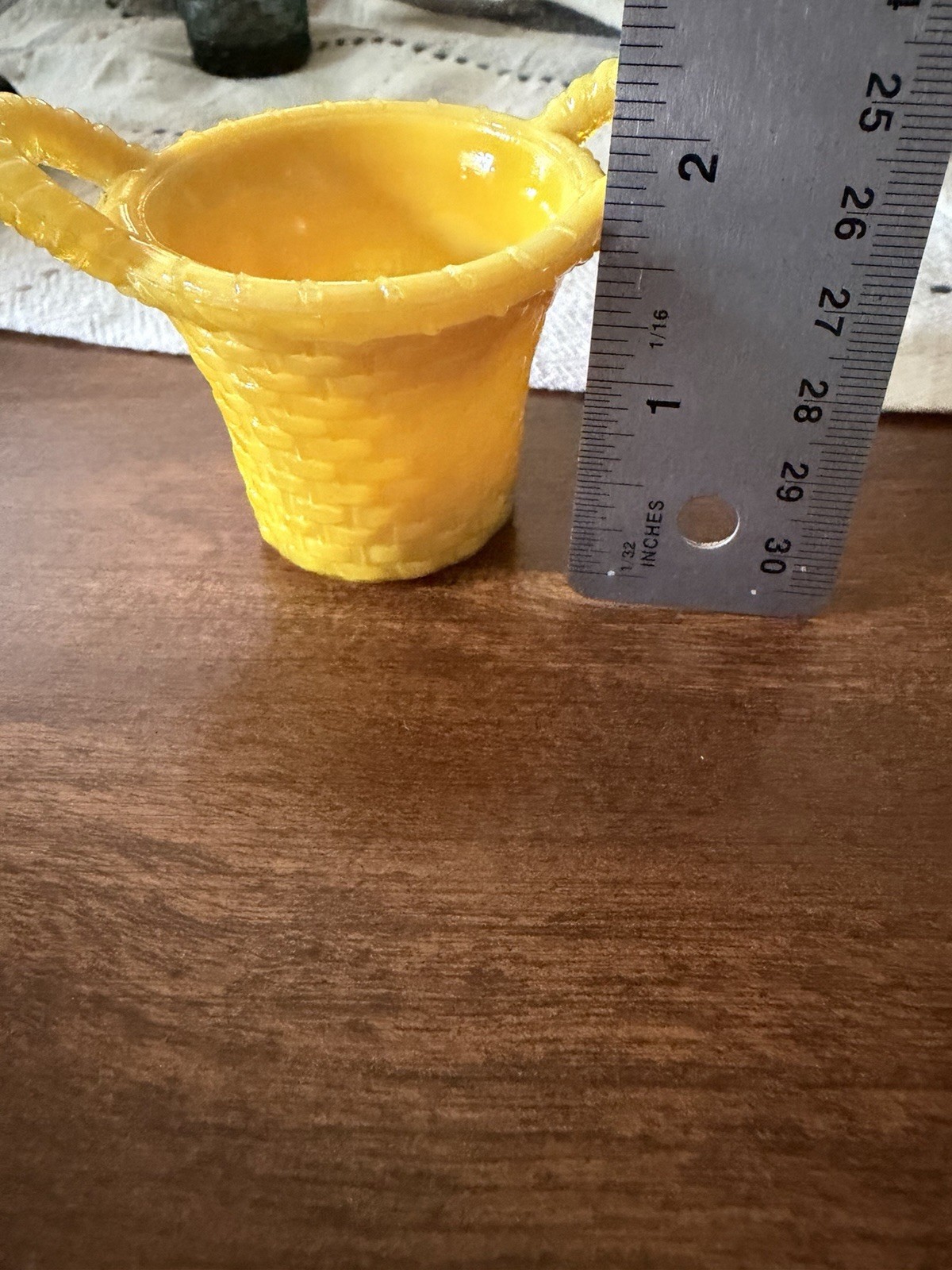 Boyd Yellow Glass Basketweave Double Handle Vase UV Reactive Blacklight Glow 2in