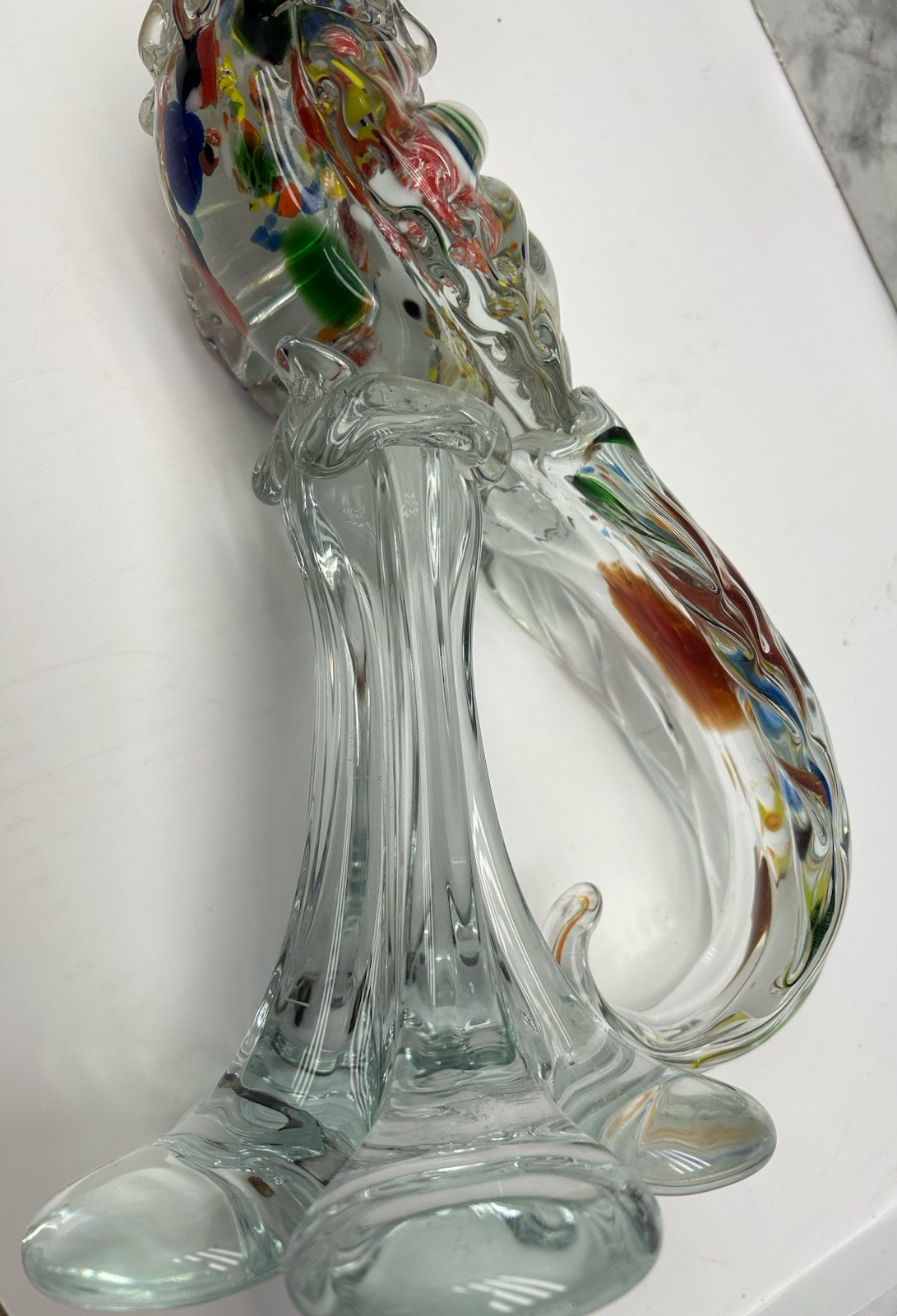 Mid Century Murano Style Art Glass Pheasant/Bird Figurine 15” Multi Colored