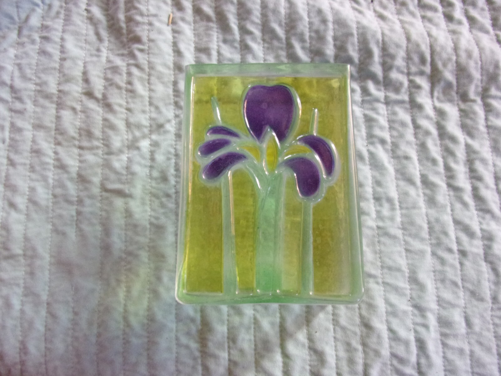 ARTS AND CRAFTS MISSION ERA ART GLASS VASE STYLIZED IRIS DESIGN 19.99 NR