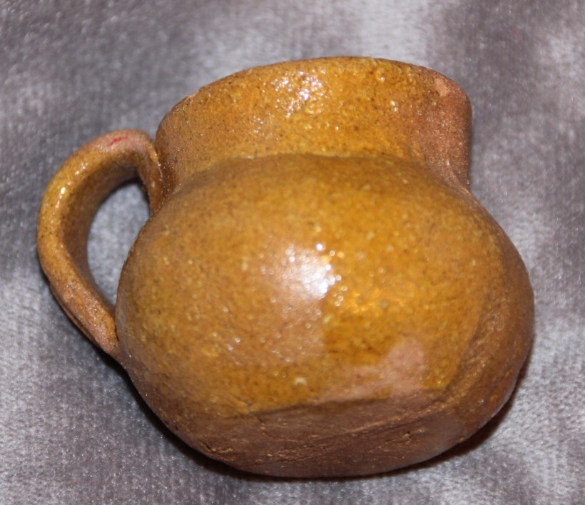 Vintage Handmade Pottery Pitcher Small Rustic Primitive Folk-art 1-3/4″ Tall
