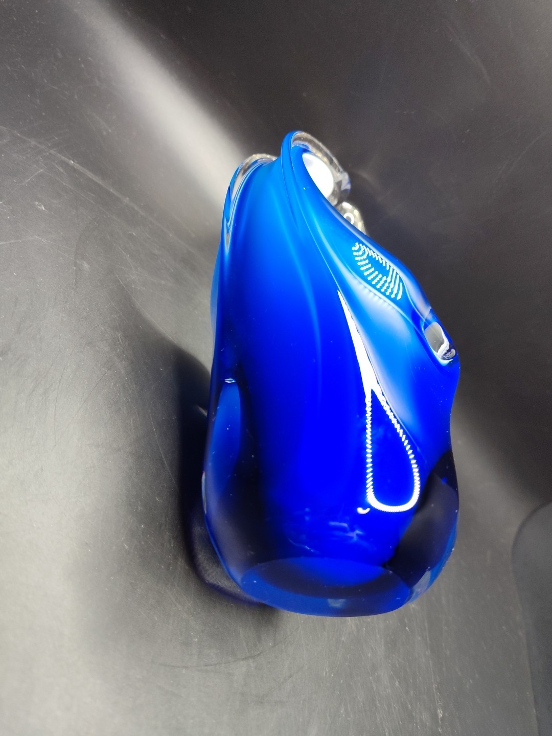 Murano Italian Hand Blown Glass Basket Candy/Nut Dish Cobalt Blue and White VTG