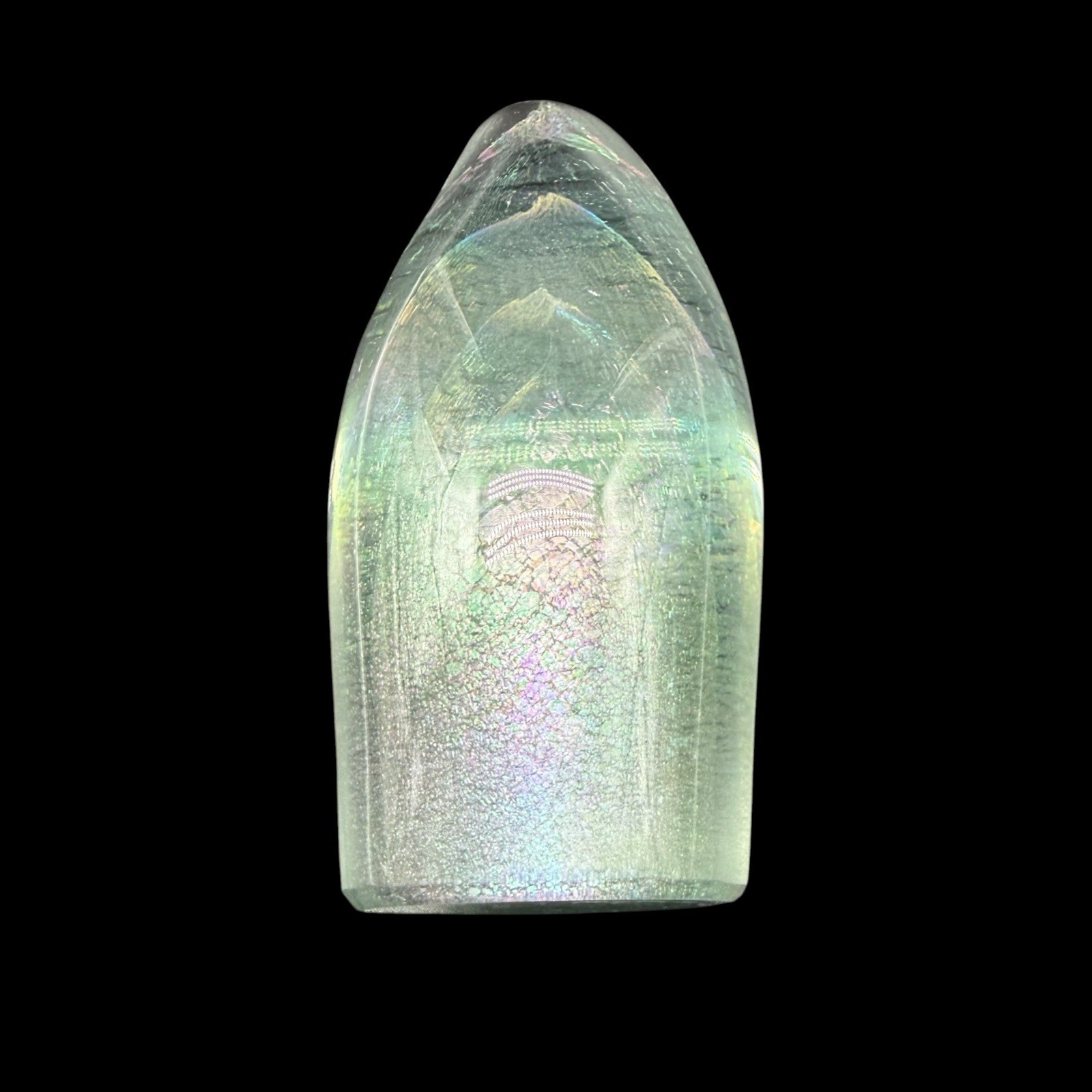 1979 Maytum Studio Art Glass Egg Shape Veil Iridescent Paperweight Signed As Is