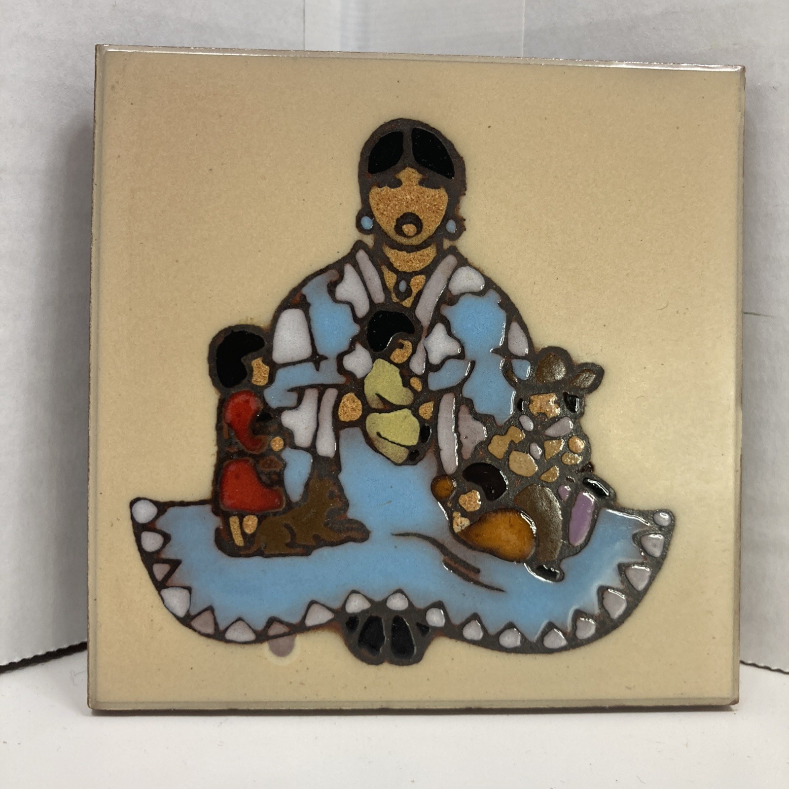 Vtg Storyteller Southwestern Pottery Painted Art Tile Trivet Coaster Italy 4″