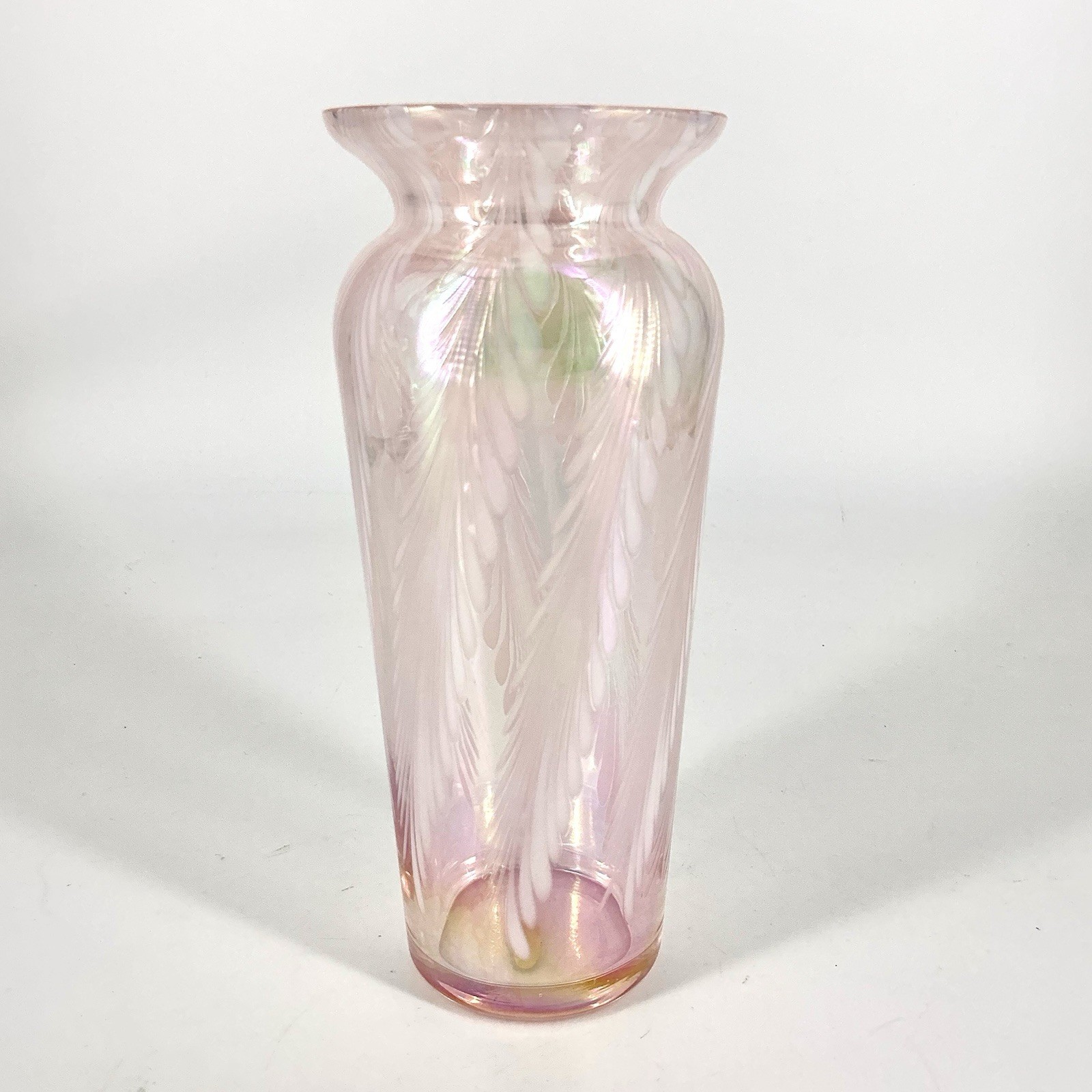 Silvestri Blown Glass Vase Iridescent Pink Pulled Feather Vintage