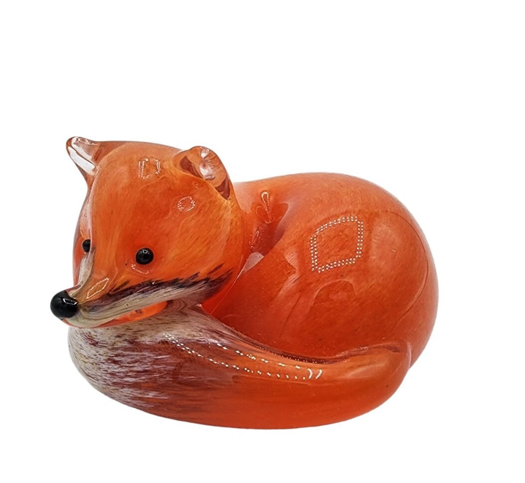 Studio Art Glass Langham England Fox At Rest Paperweight Signed Paul Miller