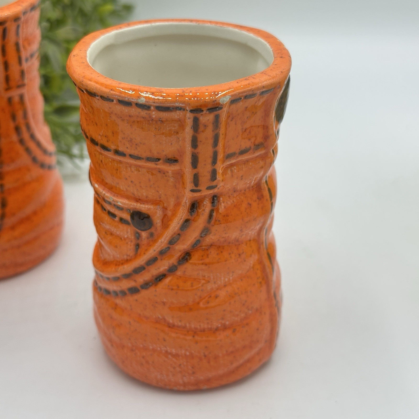 6 Retro Vases Denim Jeans Style Ceramic Cups Set Orange Lime Atomic 4″ 60s