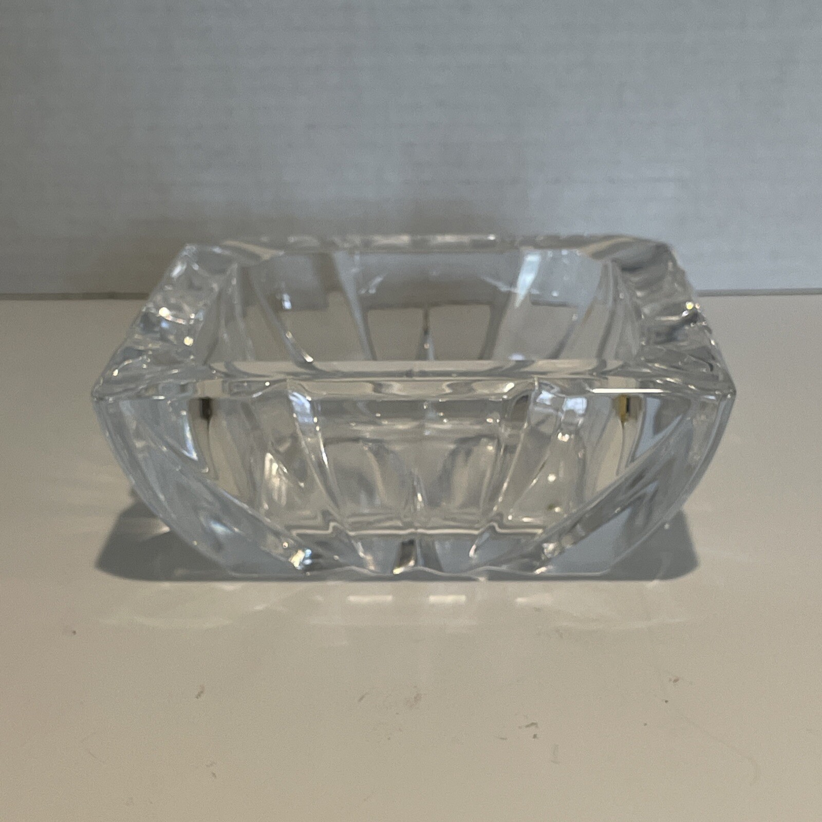 Vintage Cut Crystal Ashtray Trinket Dish Pinwheel Heavyweight Square MCM 1960s