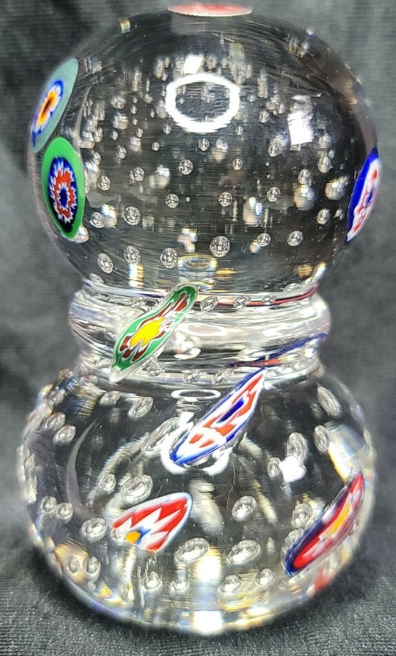 Millefiori & Bubbles Art Glass Paperweight. Made in Italy. Approx 4″ tall. 1.1oz