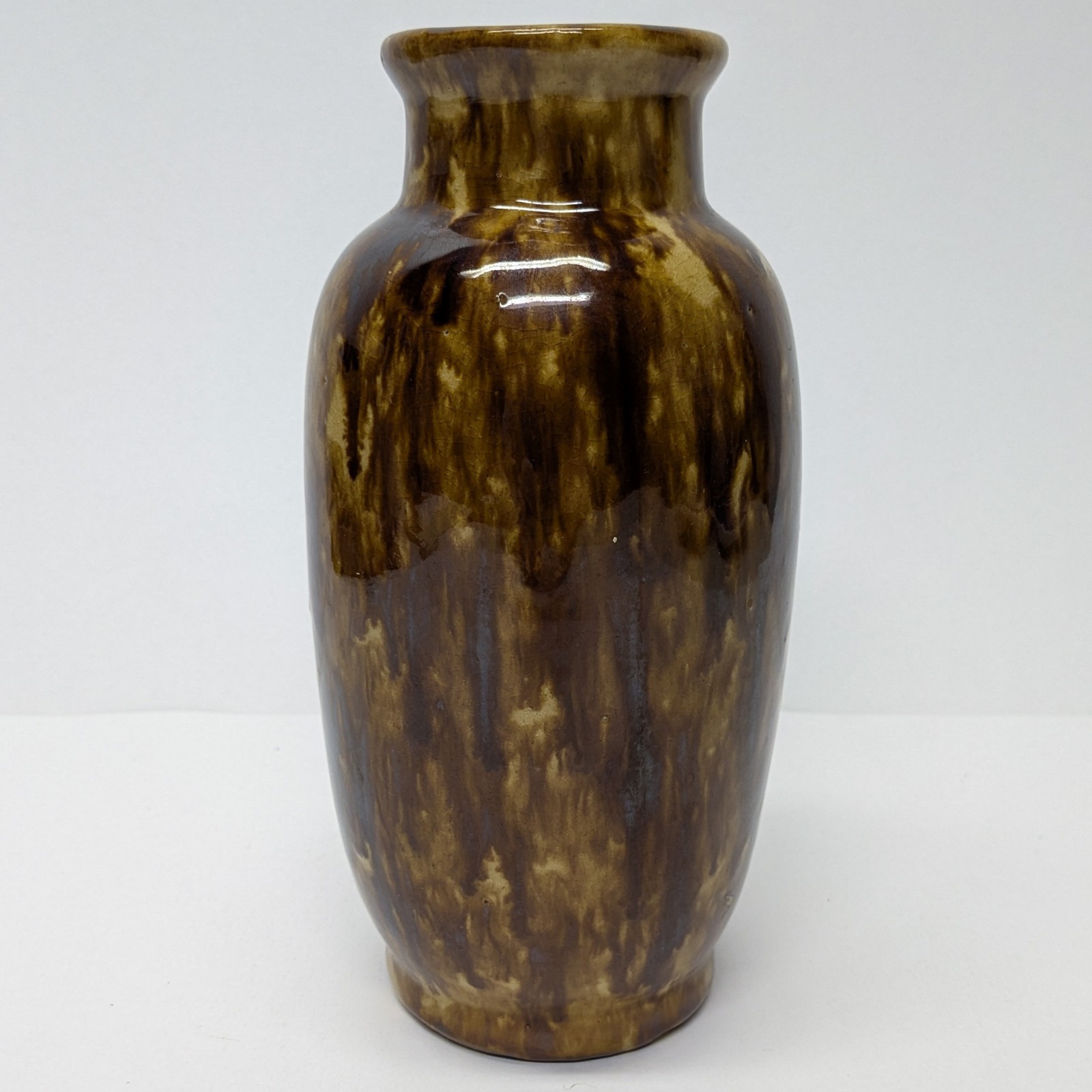 Yellowware Bennington Rockingham Brown Drip Glazed Pottery Vase 8″