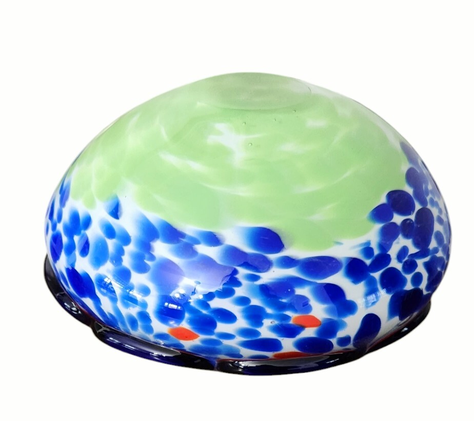Vintage Murano Rose Bowl Summerso Belle Cobalt Blue White Green Red Art Glass