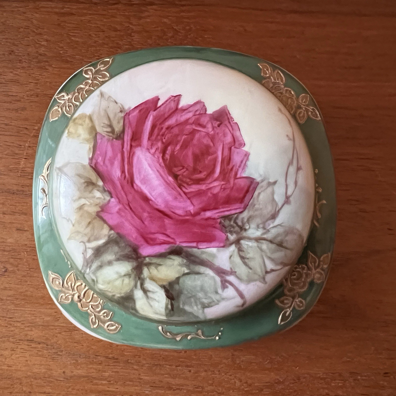 Antique Hand Painted Roses Jar With Lid Germany Gold Gilding