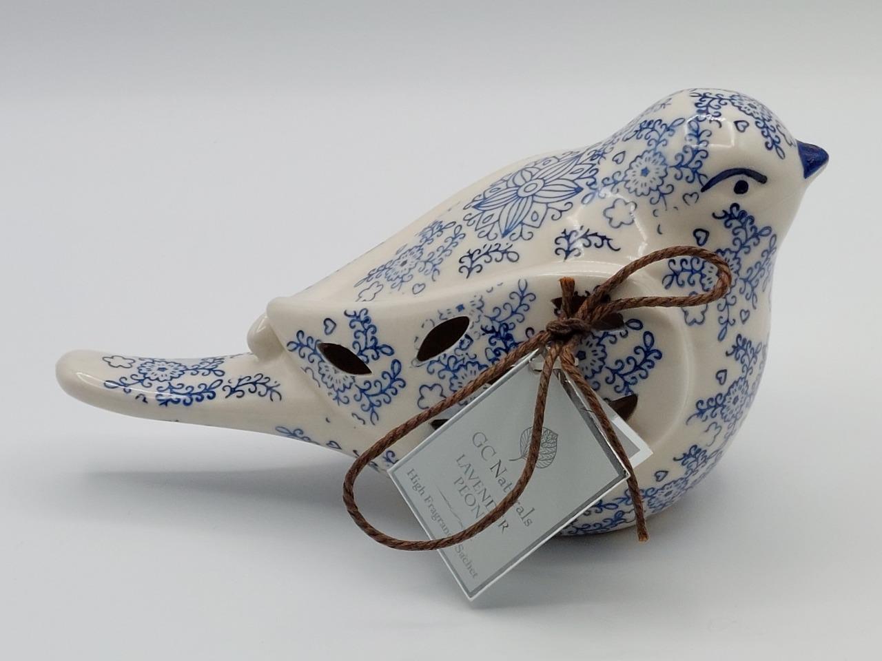 GC Naturals Ceramic White & Blue Floral Bird Sachet Holder Lavender & Peony