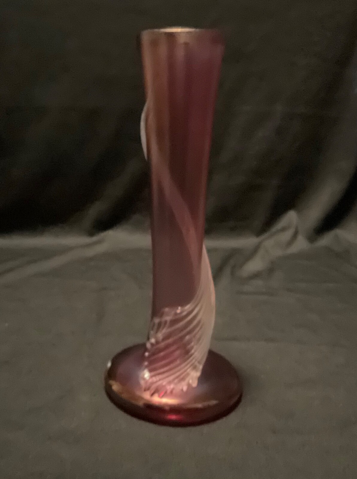 Vintage Zellique Studio Rose Iridescent Twist Rope Spiral Art Glass Vase Signed