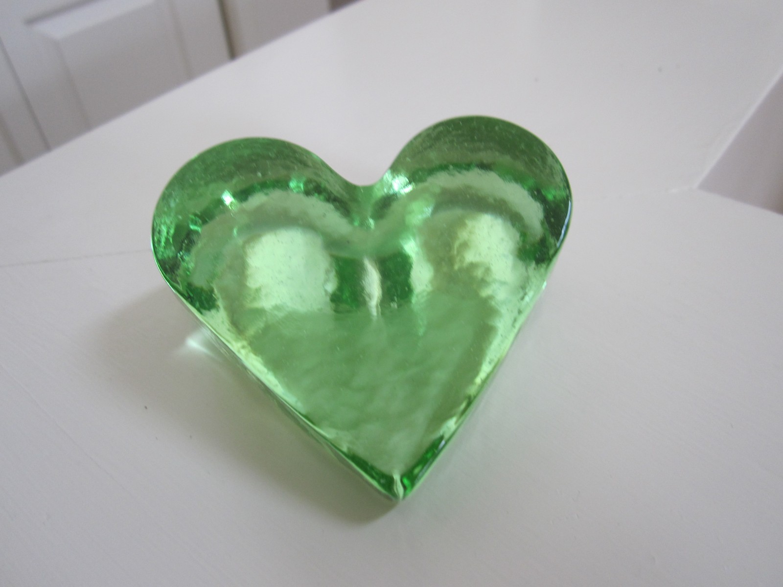 MINT Fire and Light Signed 3.25 Inch Heart Paperweight – Celery Green