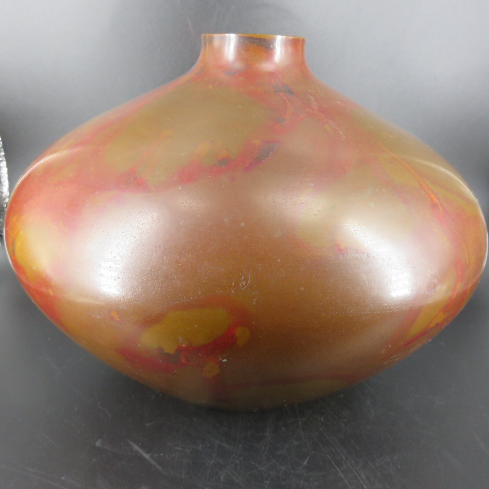 Vintage large COPPER GLAZED POTTERY CONSOLE TABLE VASE VESSEL studio made 9″x 7″