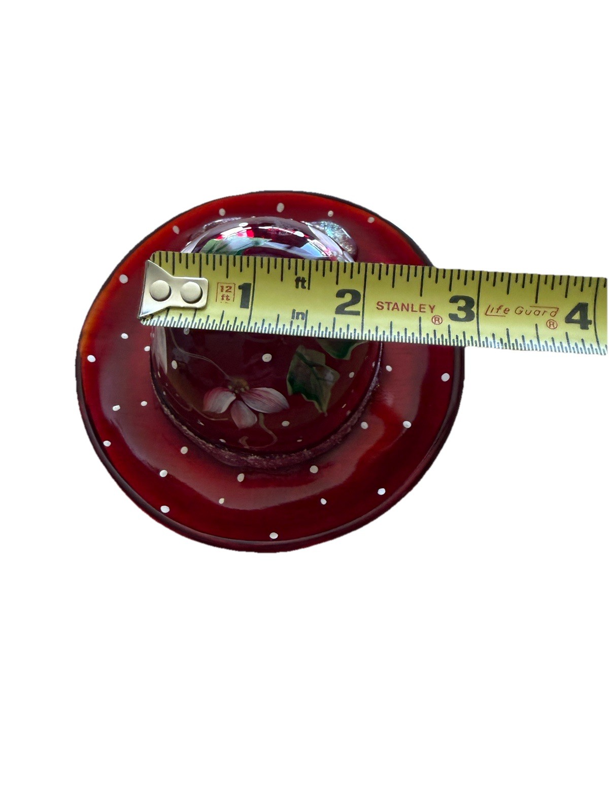 Fenton Red Hat Hand Painted Poinsettias Glitter Band Stand 5385 T7
