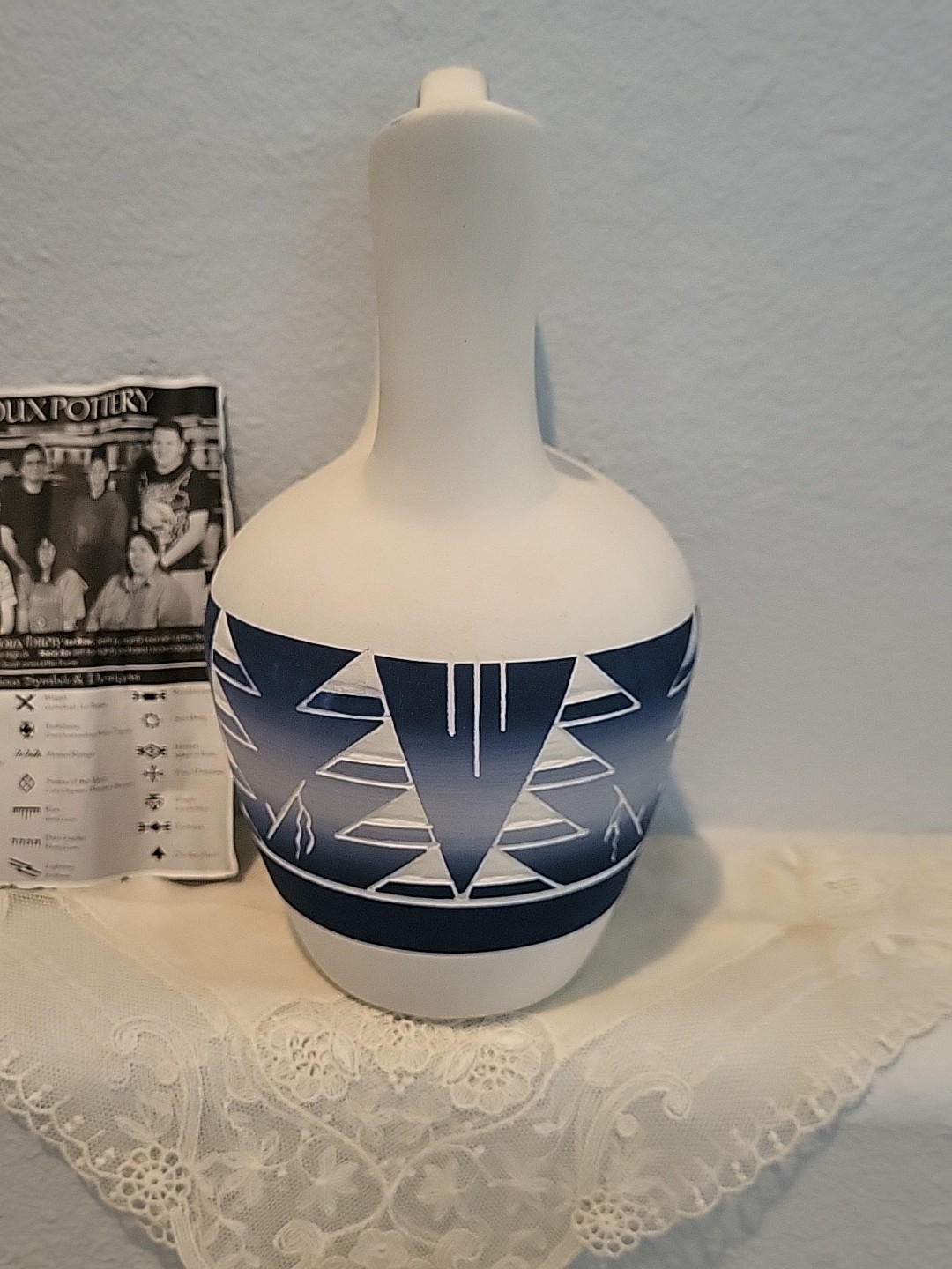 Native American Sioux Pottery WEDDING VASE 8.5”S Jones Little Thunder Signed